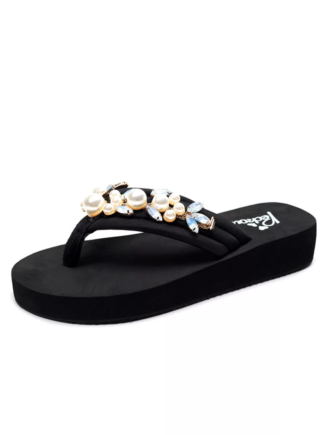 Frauen Faux Pearl Decor Leichte Clip Toe Beach Slides Hausschuhe günstig online kaufen