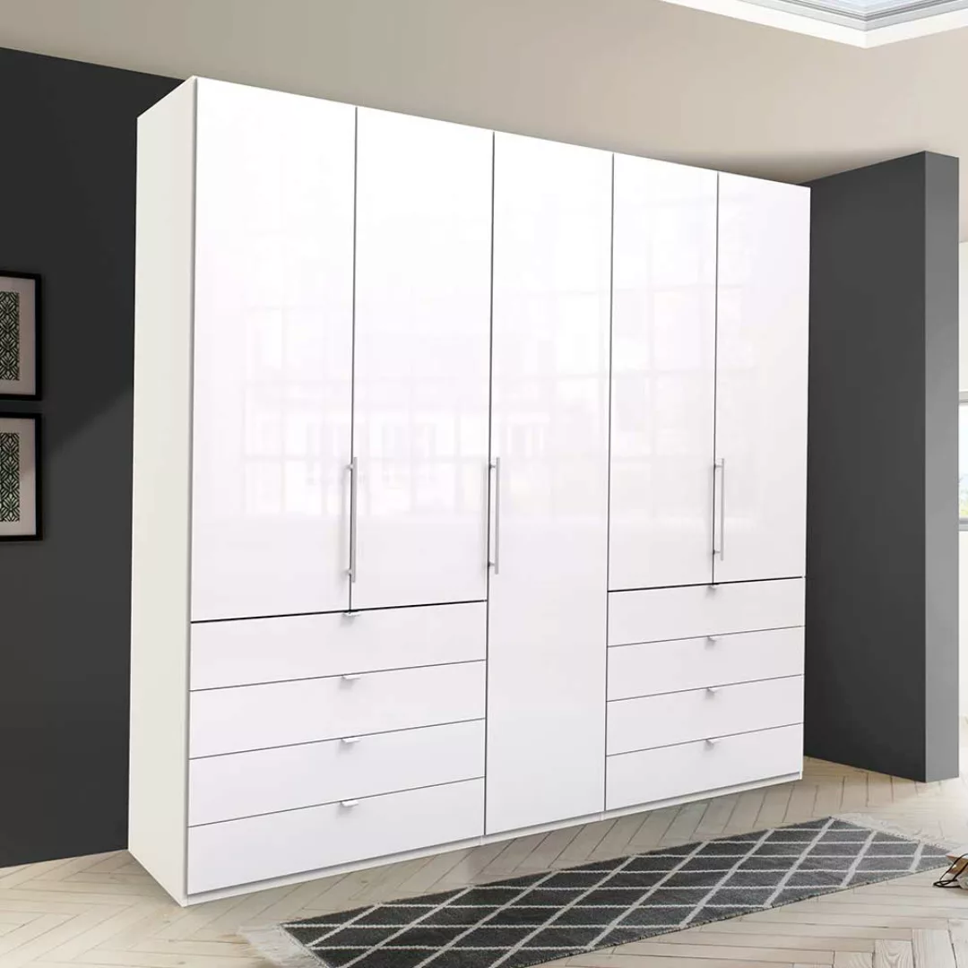 Schlafzimmer Kleiderschrank in Weiß Glas beschichtet Falttüren günstig online kaufen