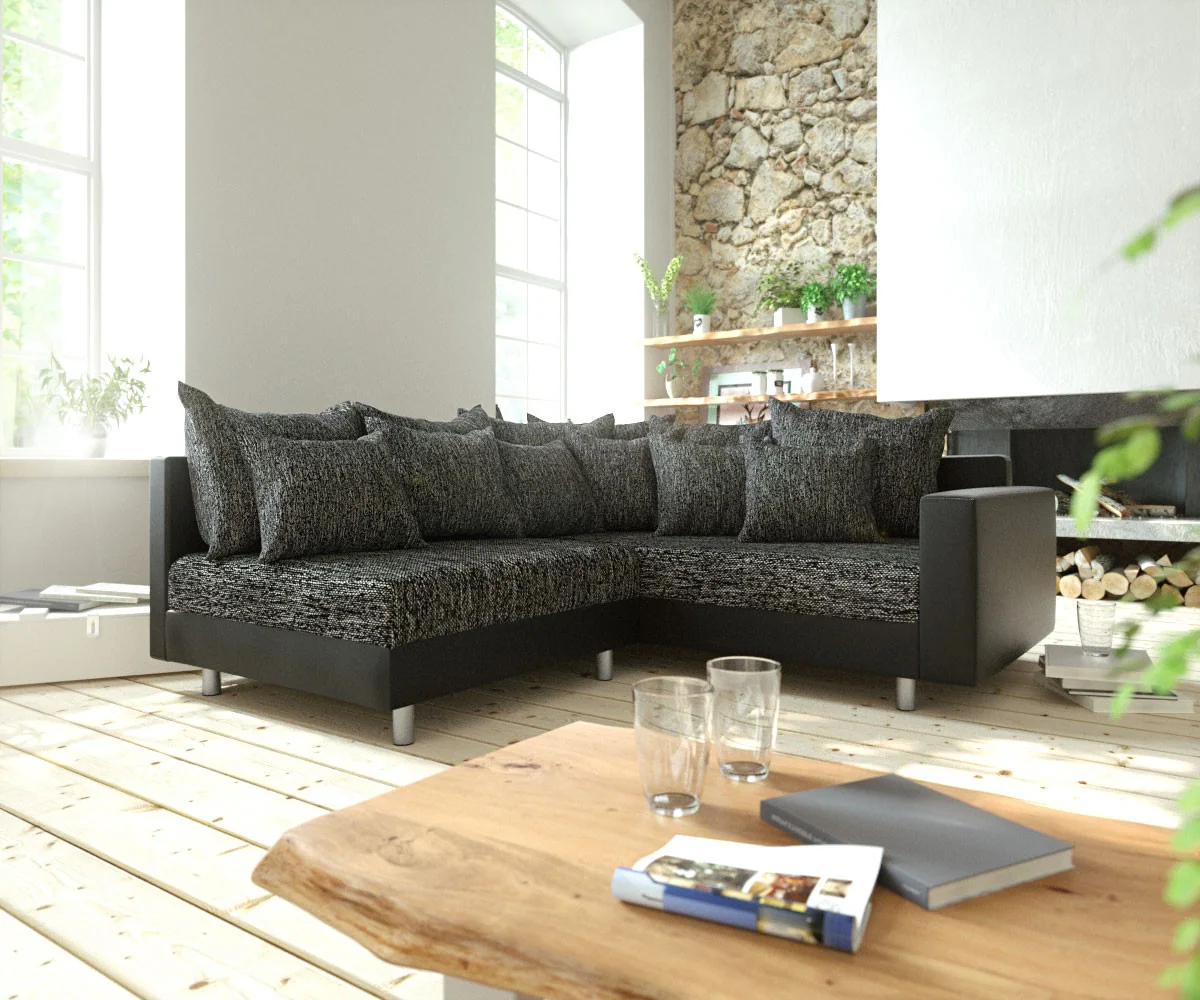 DELIFE Ecksofa Clovis, Schwarz mit Armlehne günstig online kaufen