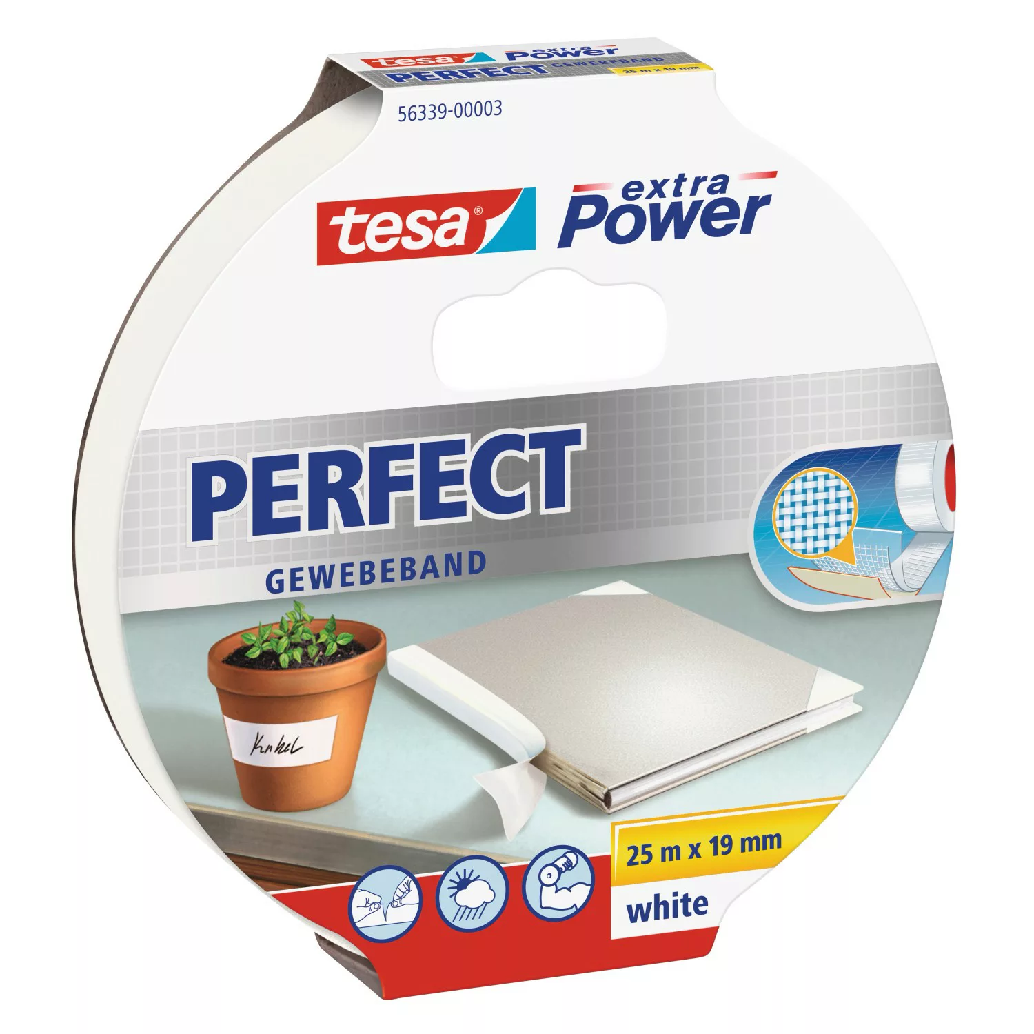 Tesa Extra Power Perfect Gewebeband Weiß 25 m x 19 mm günstig online kaufen