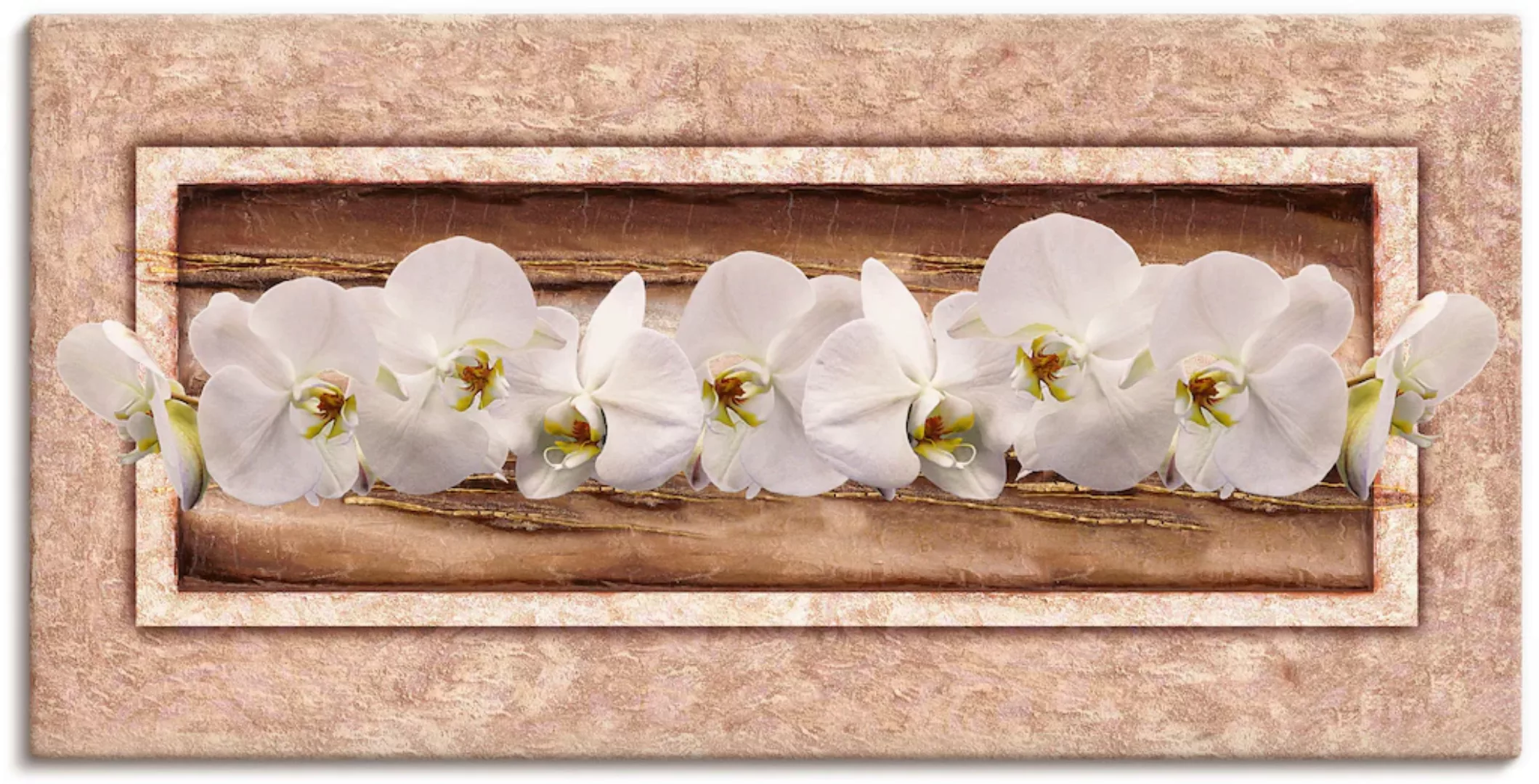 Artland Leinwandbild "Weiße Orchideen braun gold", Blumen, (1 St.), auf Kei günstig online kaufen