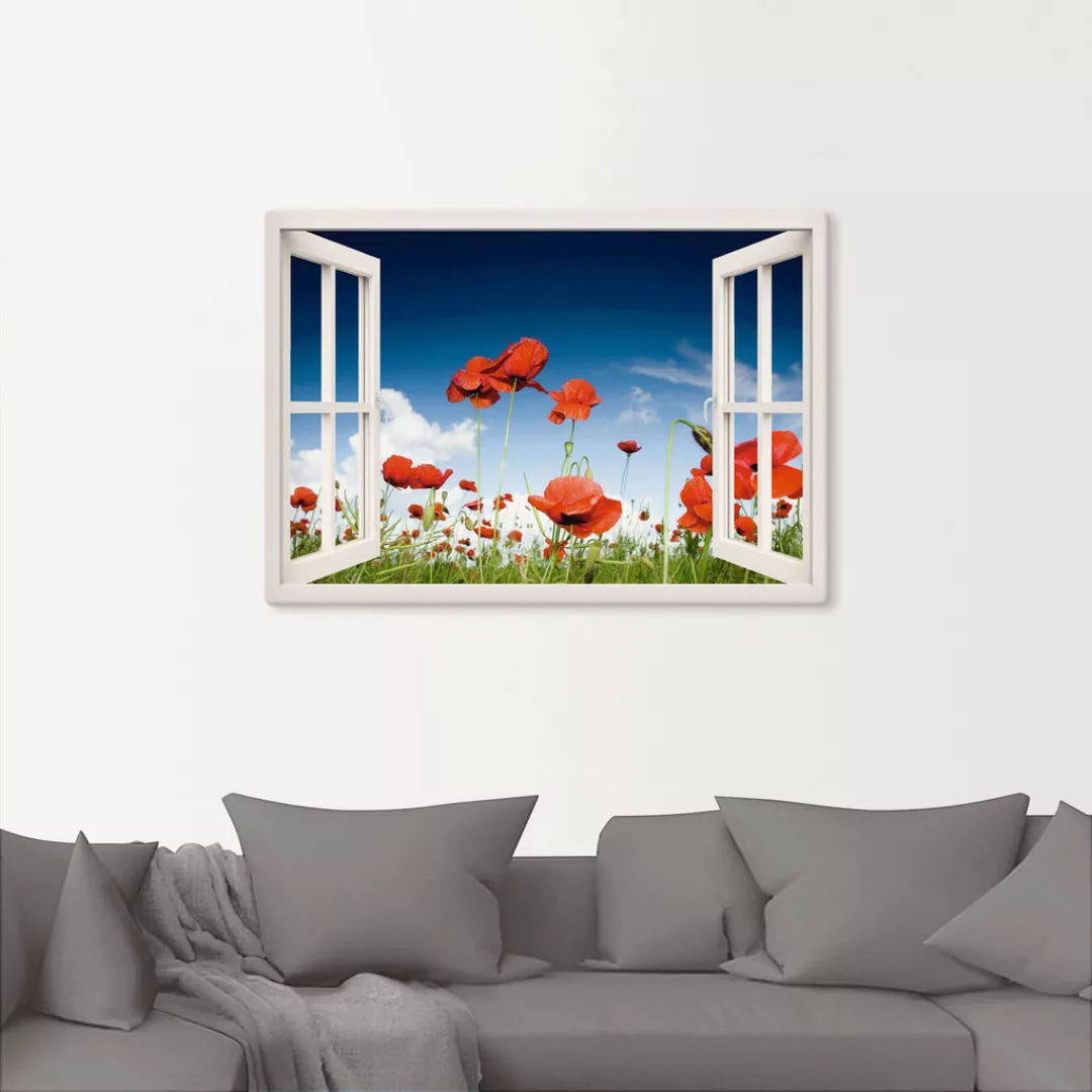 Artland Wandbild »Fensterblick Feld mit Mohnblumen«, Fensterblick, (1 St.) günstig online kaufen