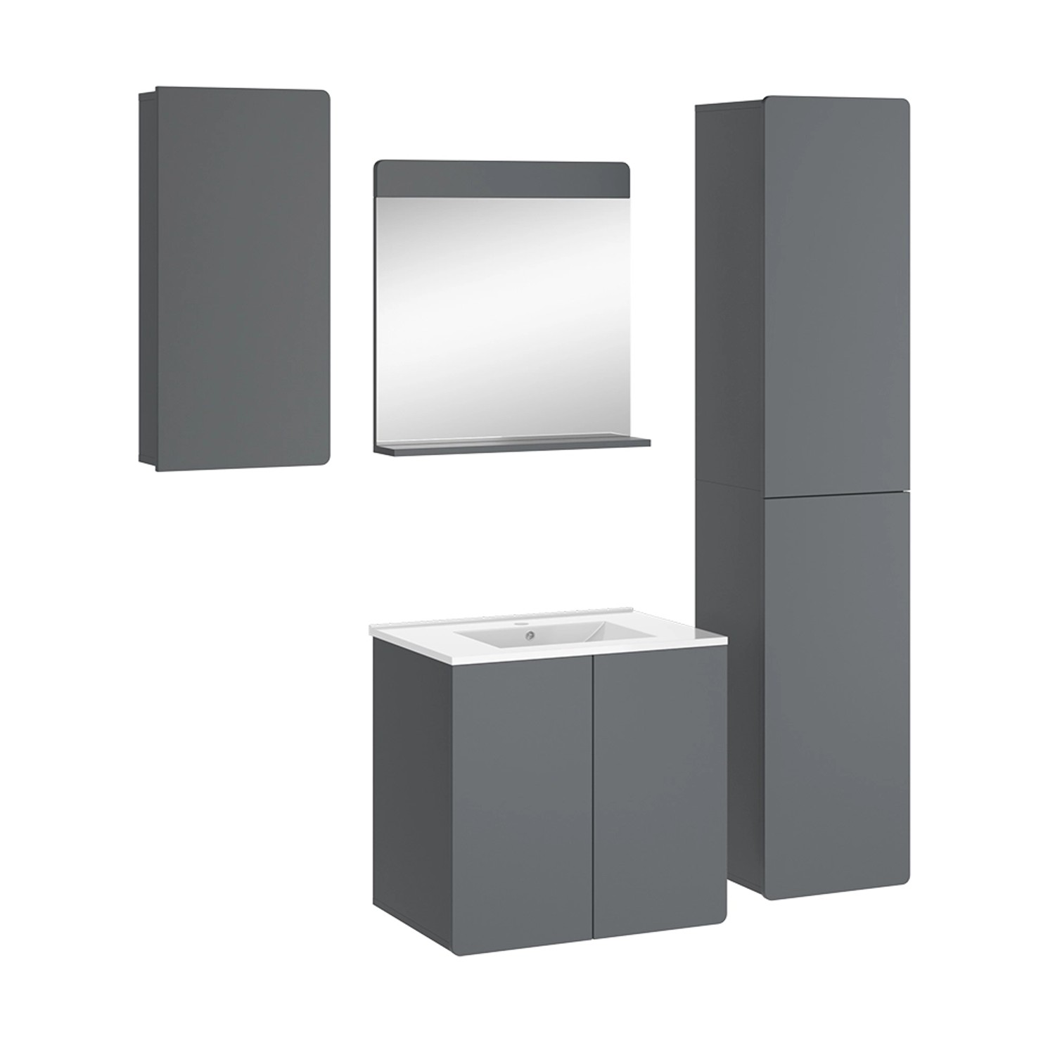 Vicco Badmöbel-Set Izan, Grau, 4 Teile, günstig online kaufen