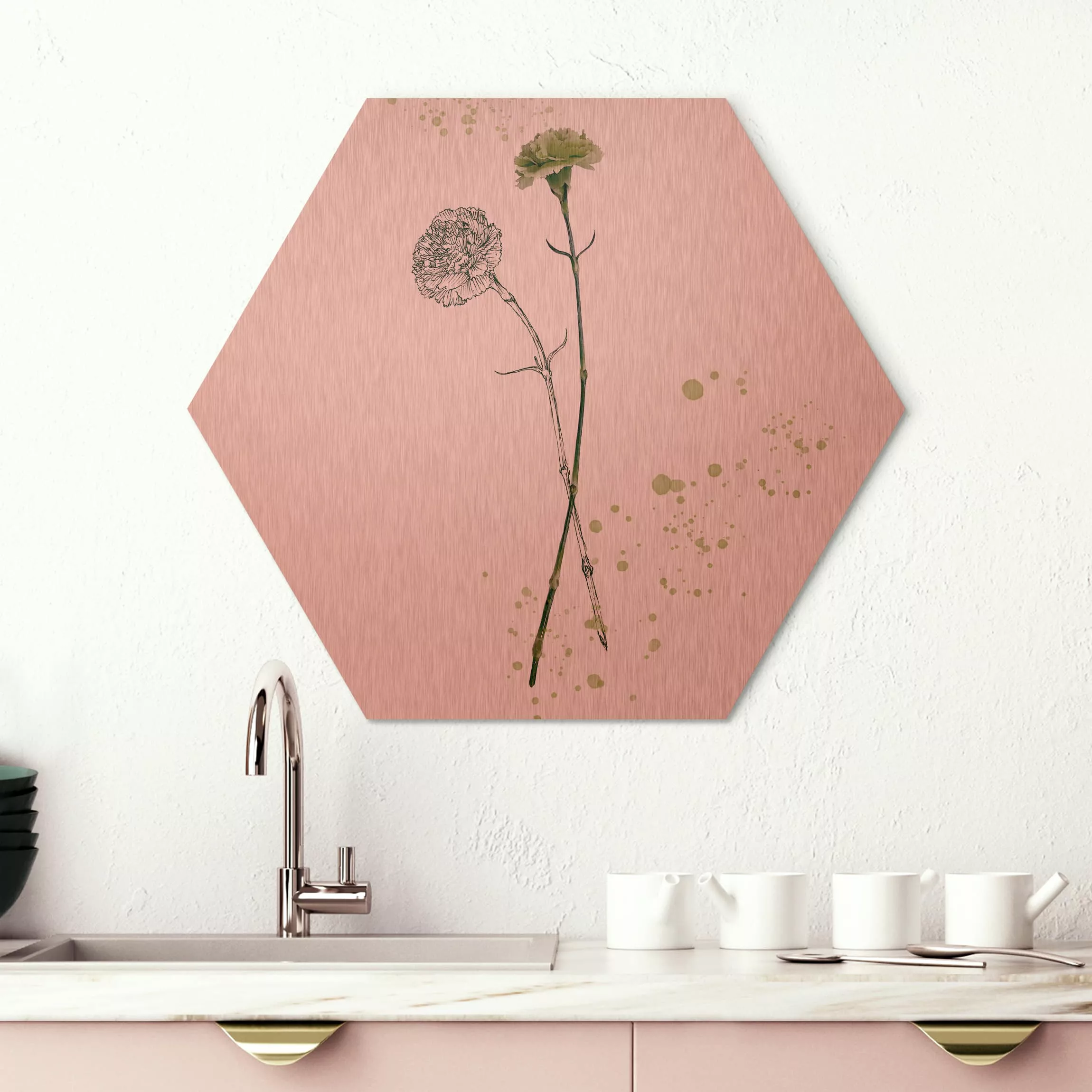 Hexagon-Alu-Dibond Bild Blumen Botanisches Aquarell - Nelke günstig online kaufen