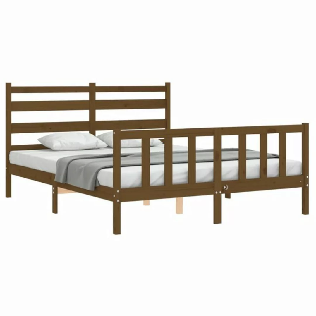 vidaXL Bett Massivholzbett mit Kopfteil Honigbraun günstig online kaufen