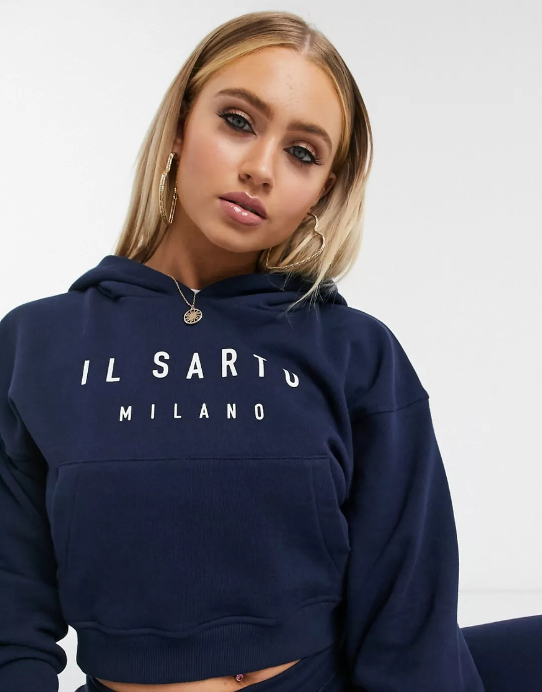 Il Sarto – Kurzer Trainings-Kapuzenpullover-Marineblau günstig online kaufen