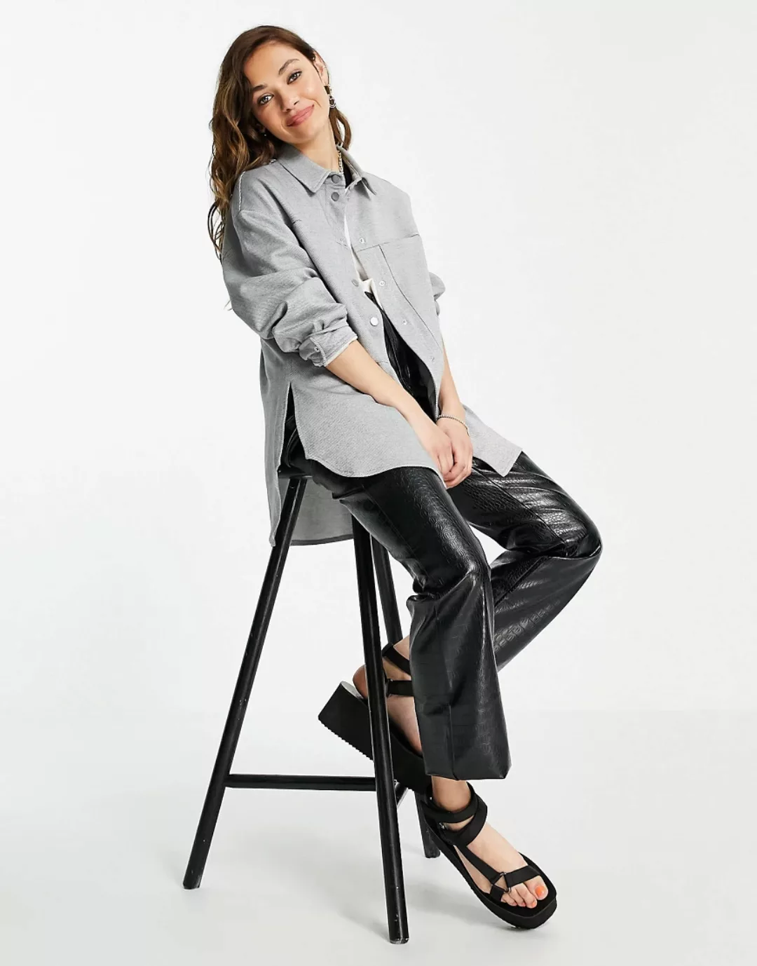 Topshop – Elegante Jersey-Hemdjacke in Grau-Grün günstig online kaufen