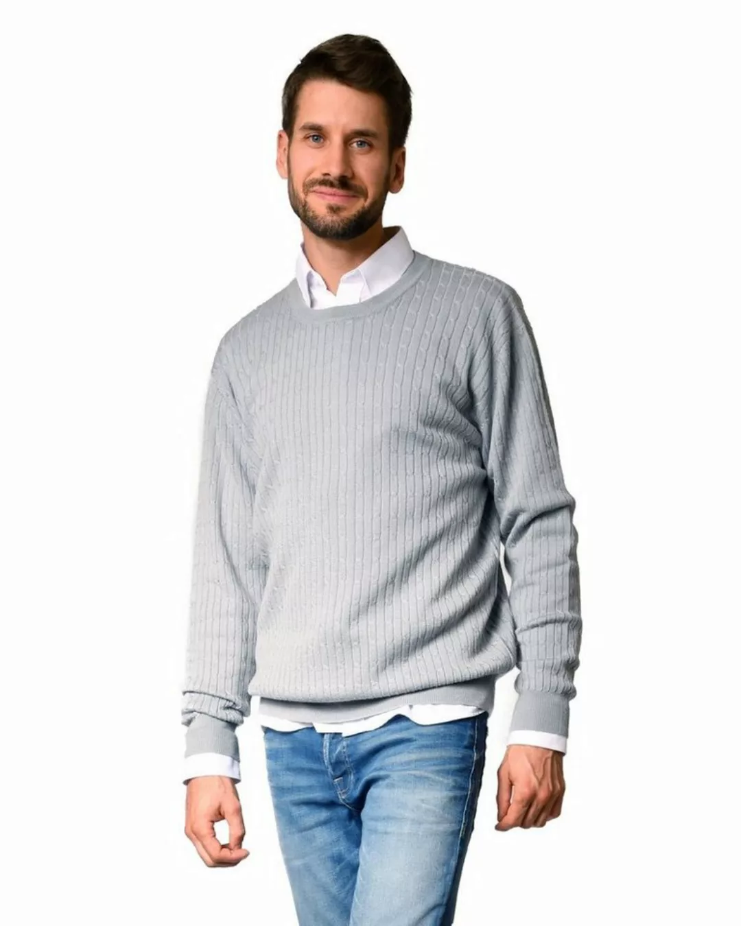 MayTree Strickpullover Herrenpullover aus Wolle, leicht, Zopfmuster, Rundkr günstig online kaufen