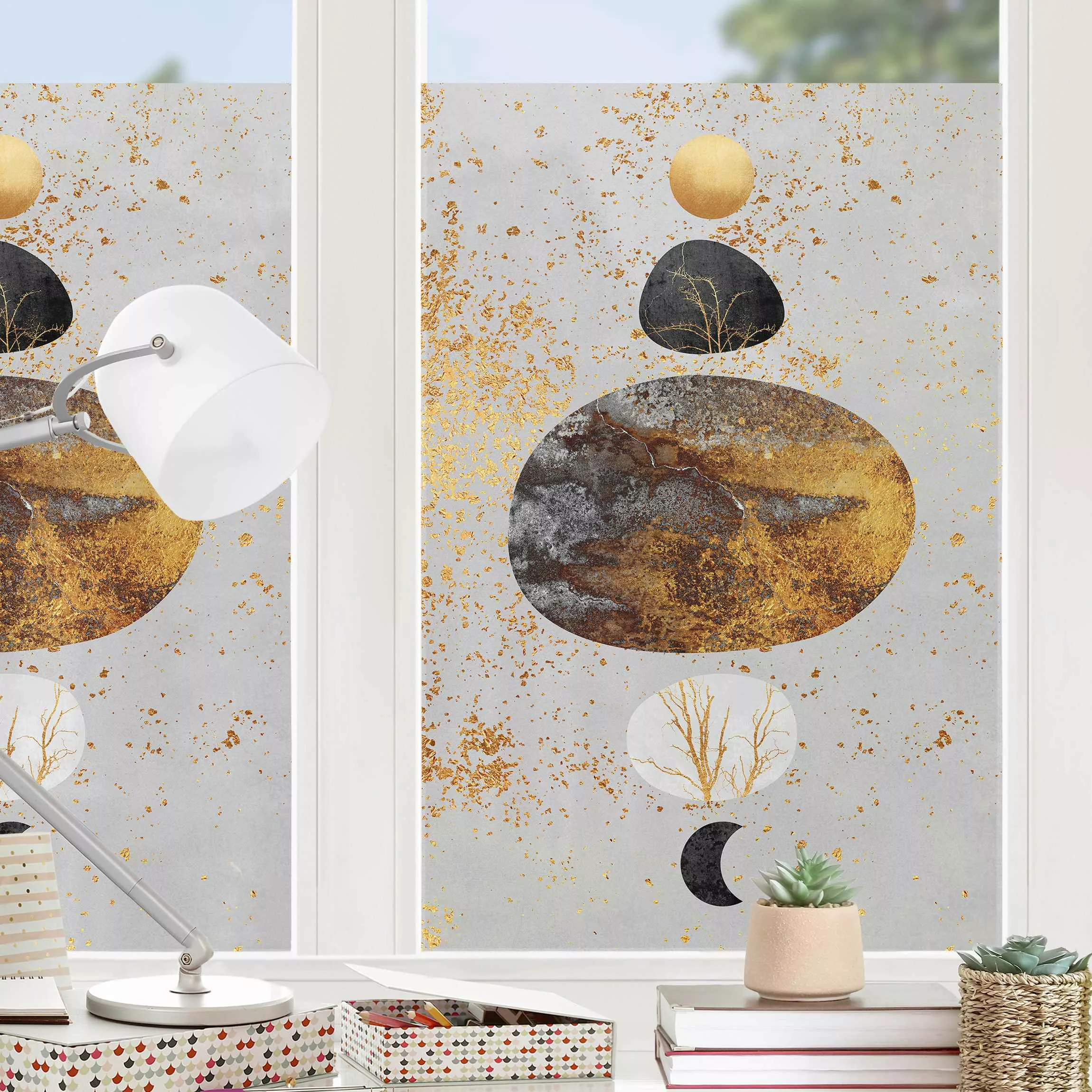 Fensterfolie Sonne und Mond in Goldglanz günstig online kaufen