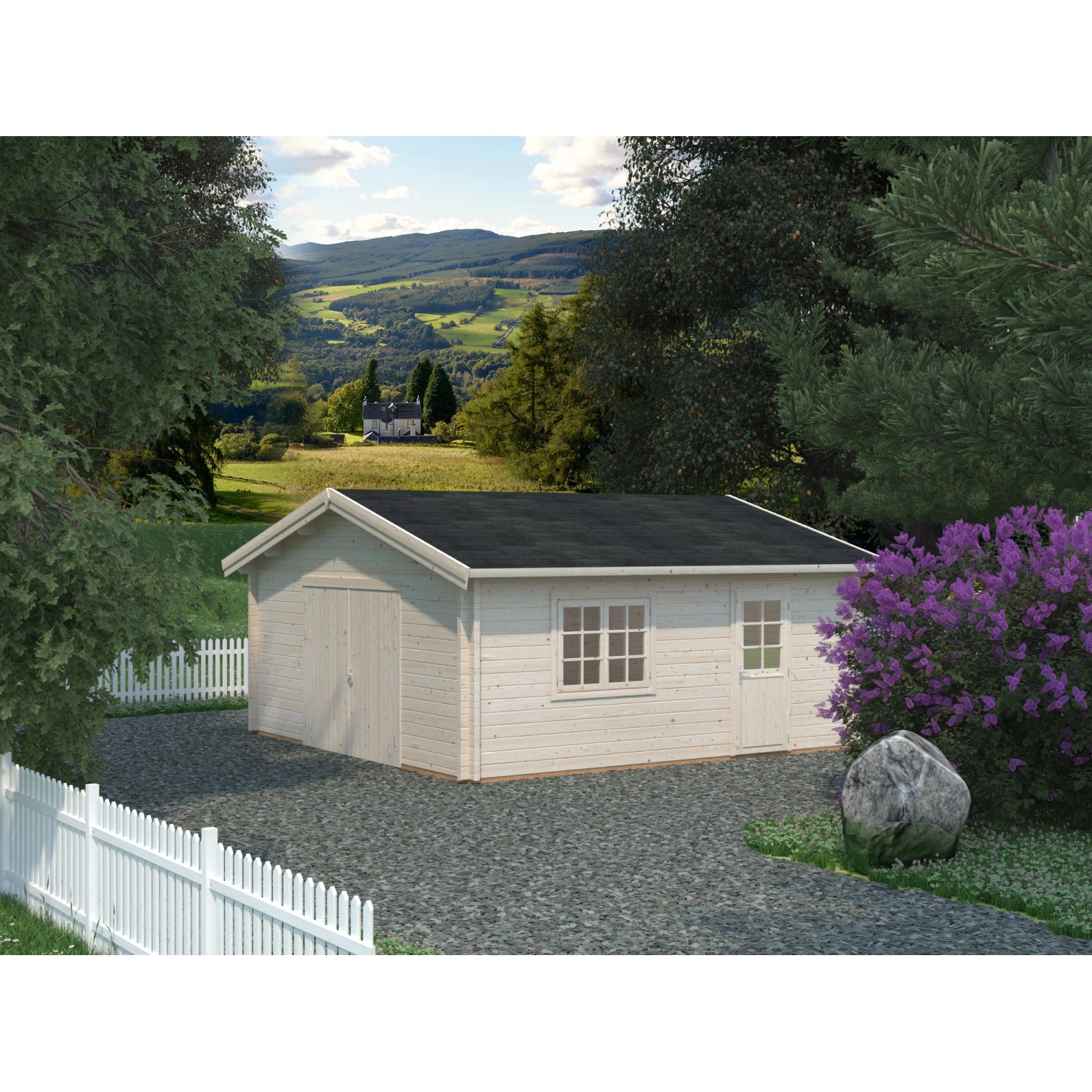 Palmako Garage Roger mit Holztor 540 x 540 cm Lackiert Dunkelgrau-Weiß FSC® günstig online kaufen