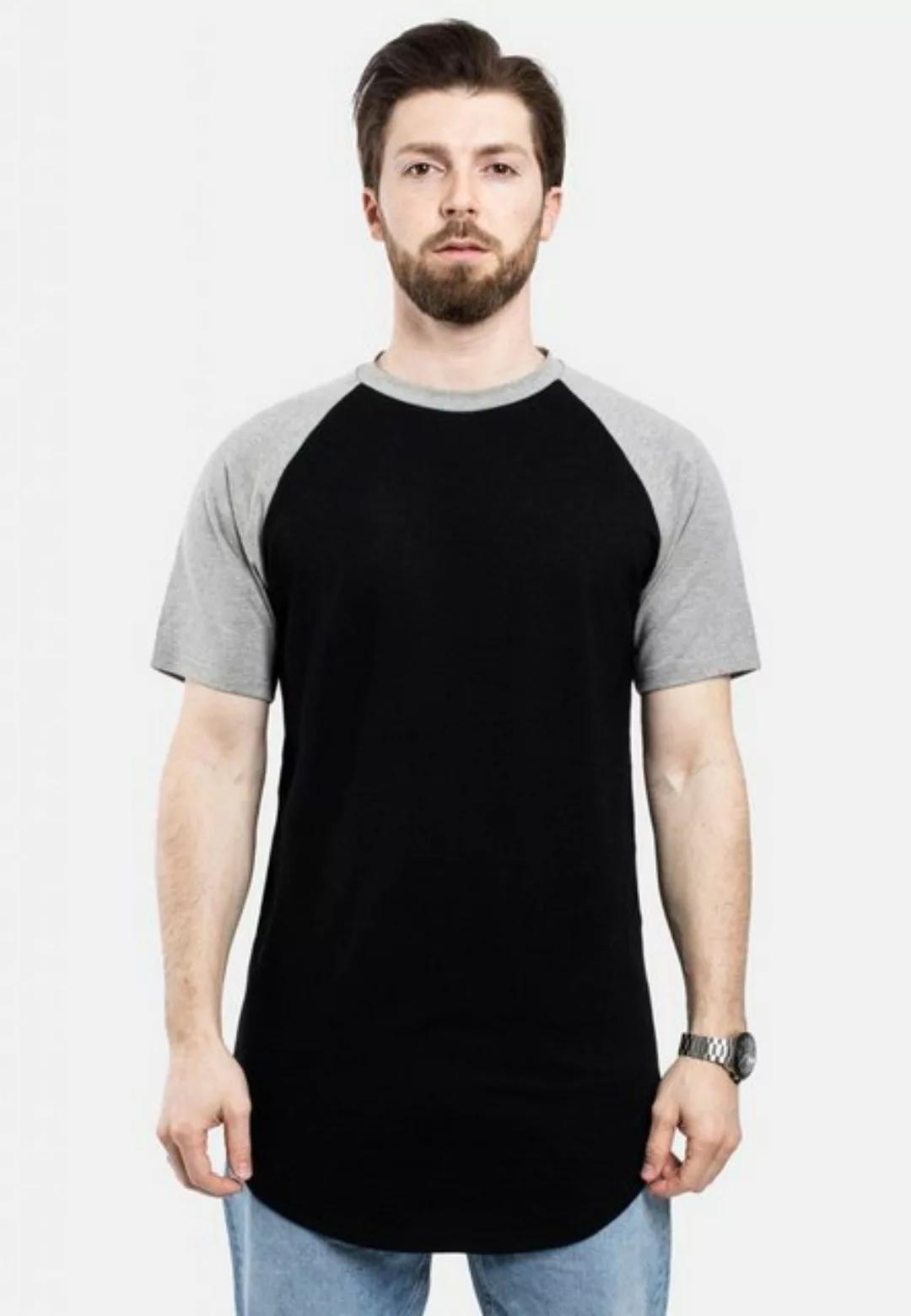 Blackskies T-Shirt Round Baseball Kurzarm Longshirt T-Shirt Schwarz-Grau Sm günstig online kaufen