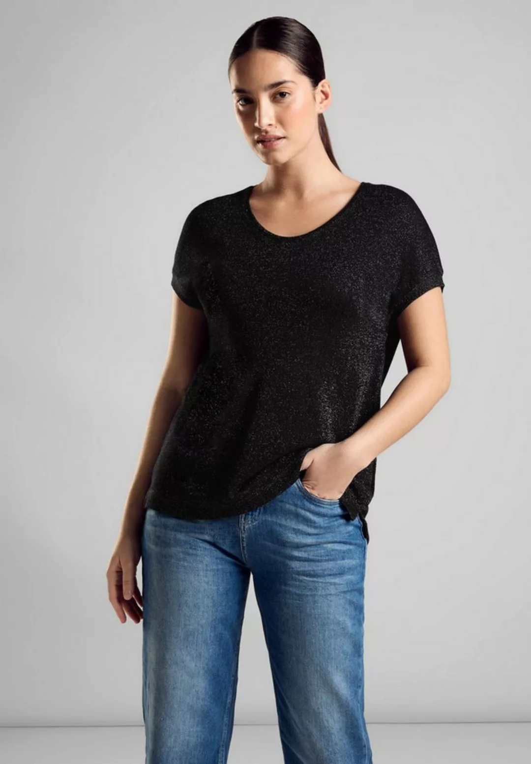 STREET ONE Stricktop LTD QR V-Neck shiny Shirt mit tiefem Rundhalsausschnit günstig online kaufen