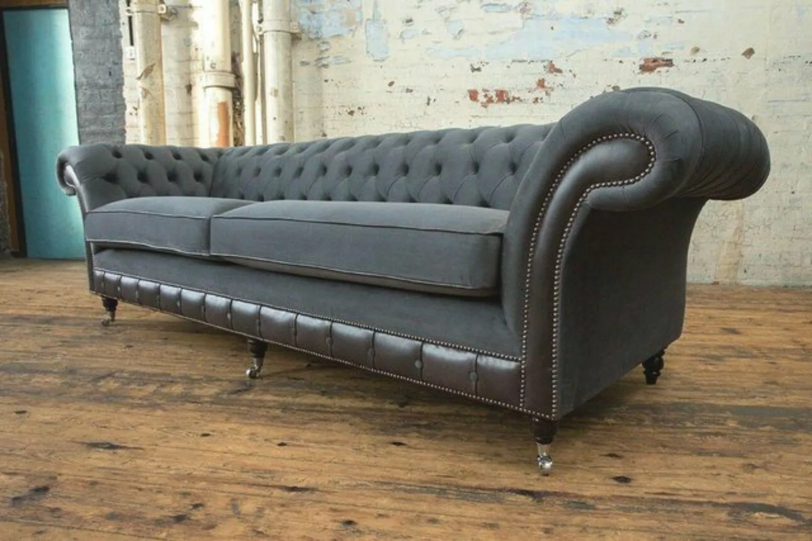 Xlmoebel Sofa Neue schwarze 4-Sitzer-Sofa-Couch im klassischen Chesterfield günstig online kaufen