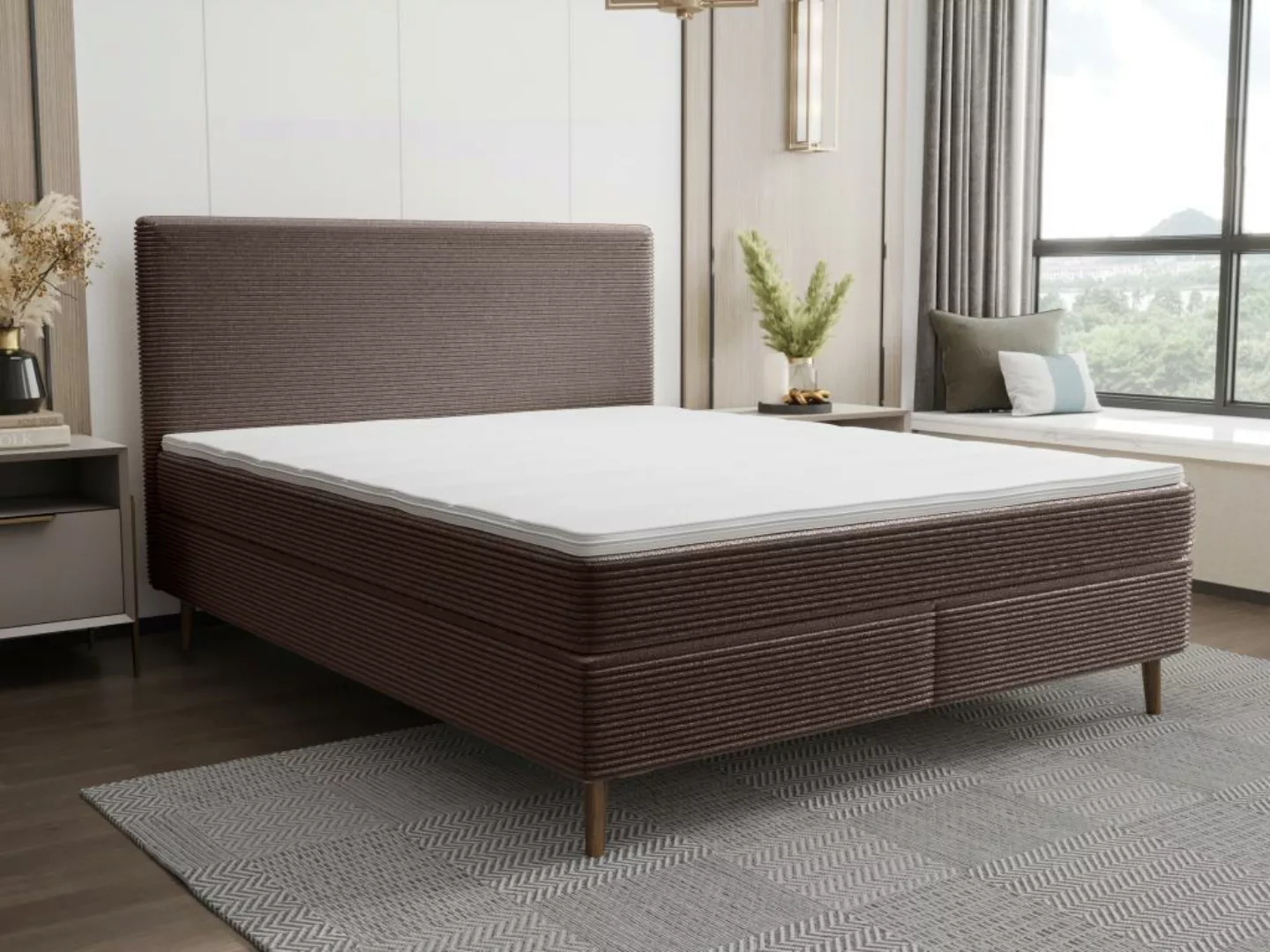 Boxspringbett komplett mit Bett-Kopfteil + Lattenrost + Matratze + Topper - günstig online kaufen