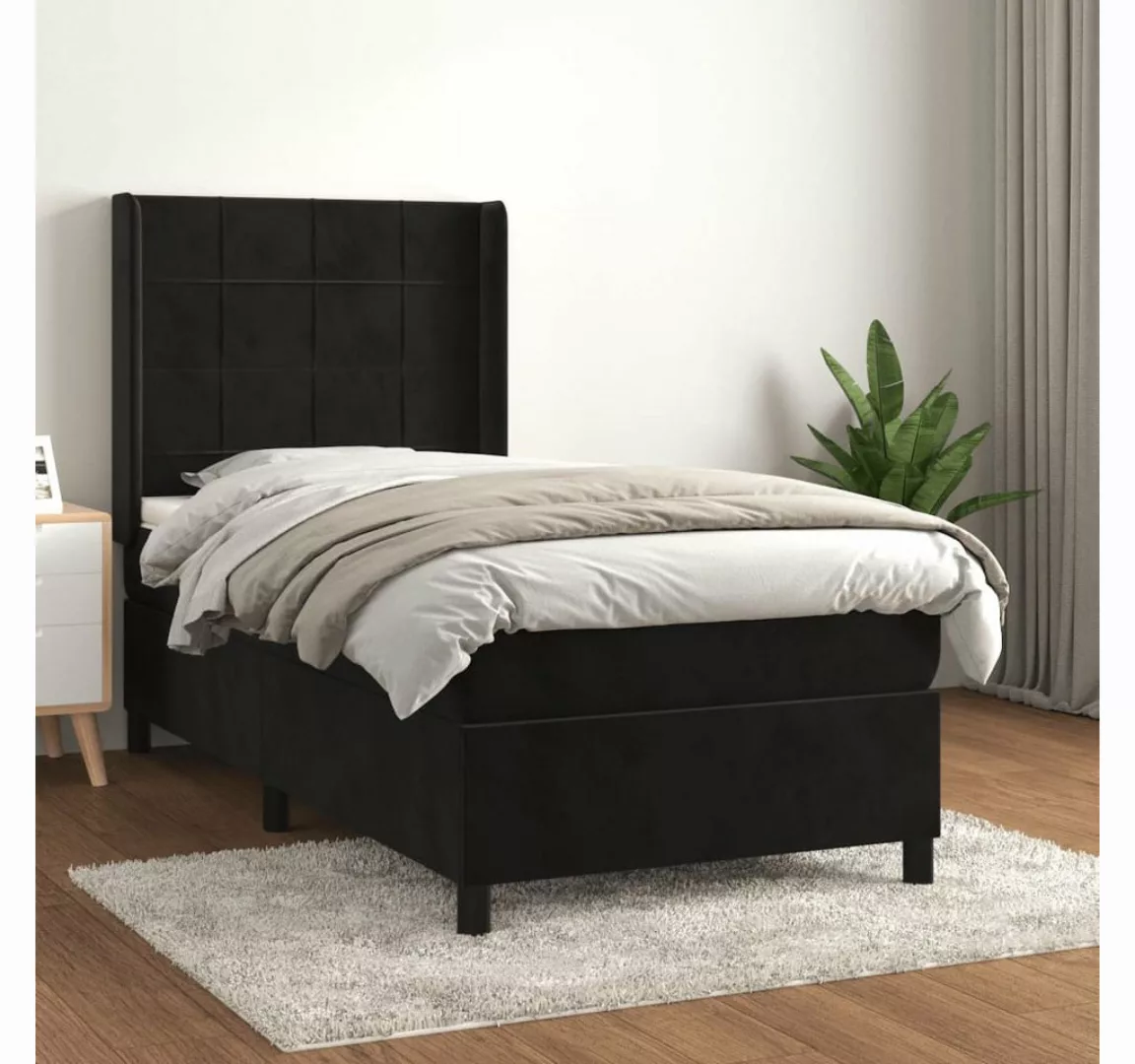 vidaXL Boxspringbett Boxspringbett mit Matratze Schwarz 90x200 cm Samt Bett günstig online kaufen