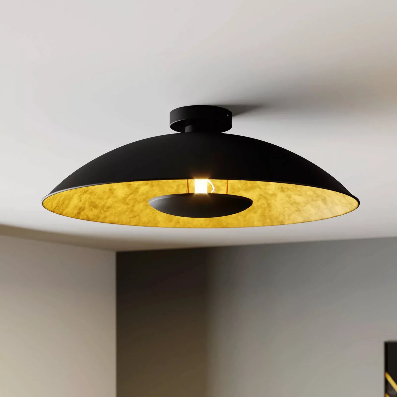 Lindby Deckenlampe Emilienne, schwarz/gold, Metall, Ø 60 cm günstig online kaufen