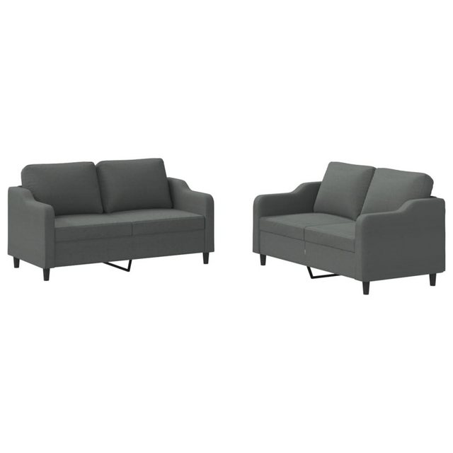 vidaXL Sofa Sofagarnitur Set mit Kissen Stoff, 2-tlg., Dunkelgrau günstig online kaufen