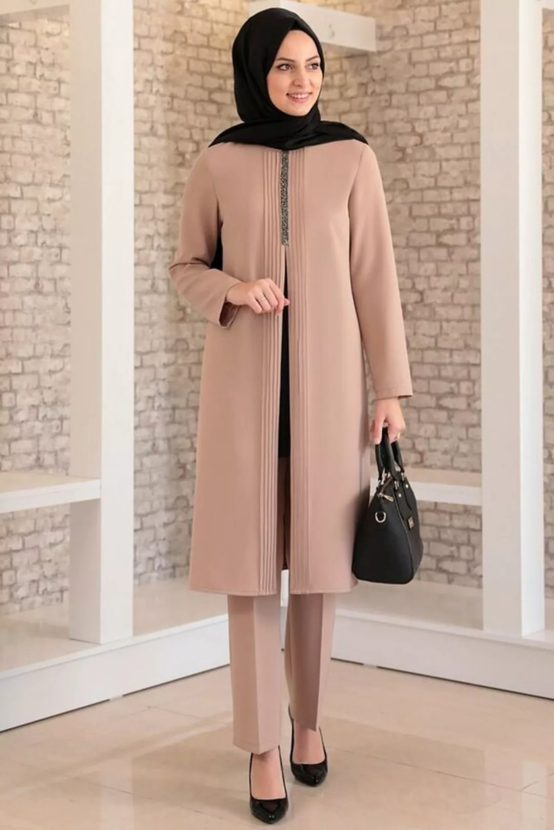 fashionshowcase Anzug Damen Zweiteiler - Gerippte Longtunika mit Hose - Mod günstig online kaufen