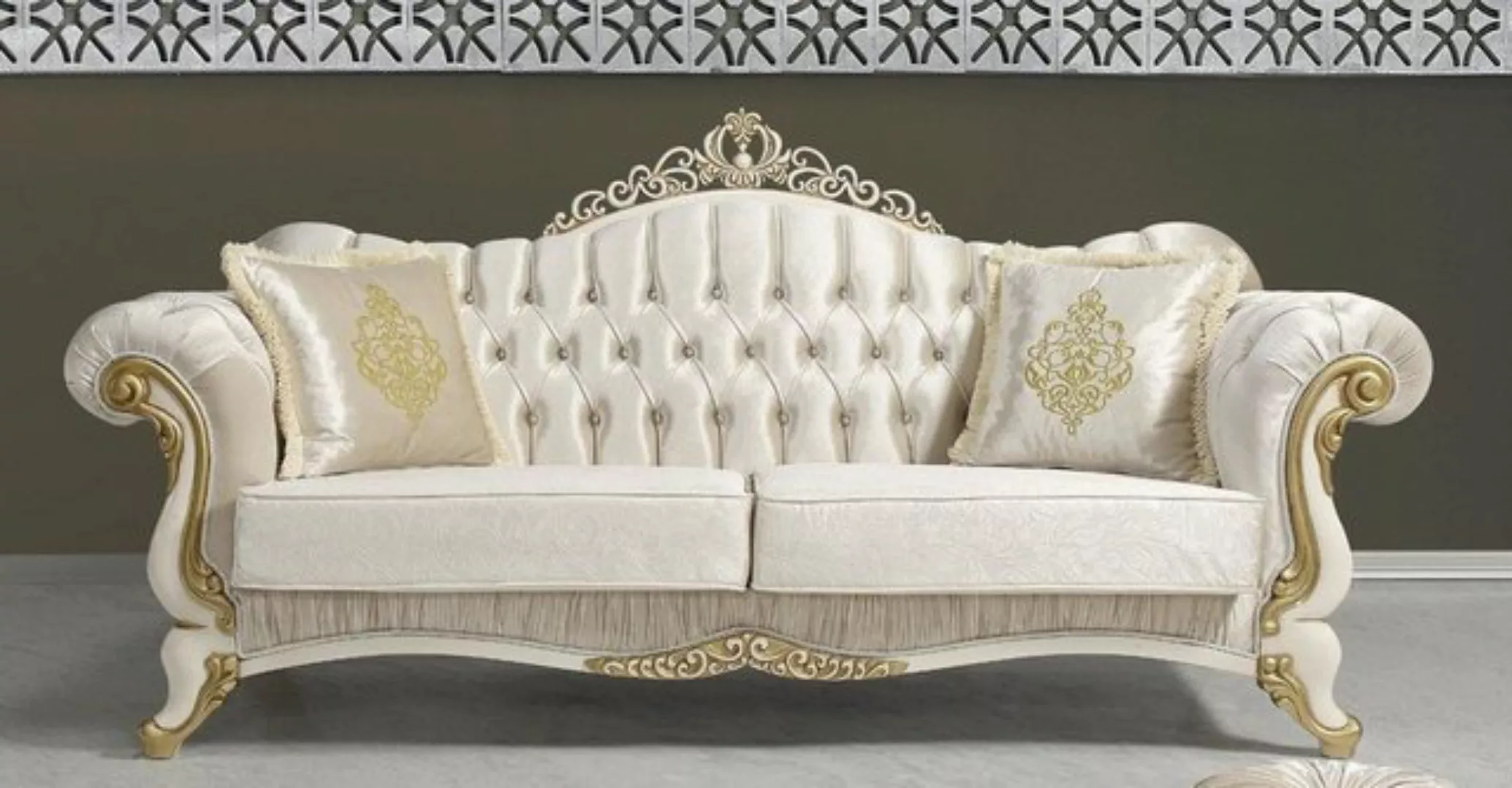 Casa Padrino Sofa Barock Wohnzimmer Sofa mit Glitzersteinen Champagnerfarbe günstig online kaufen