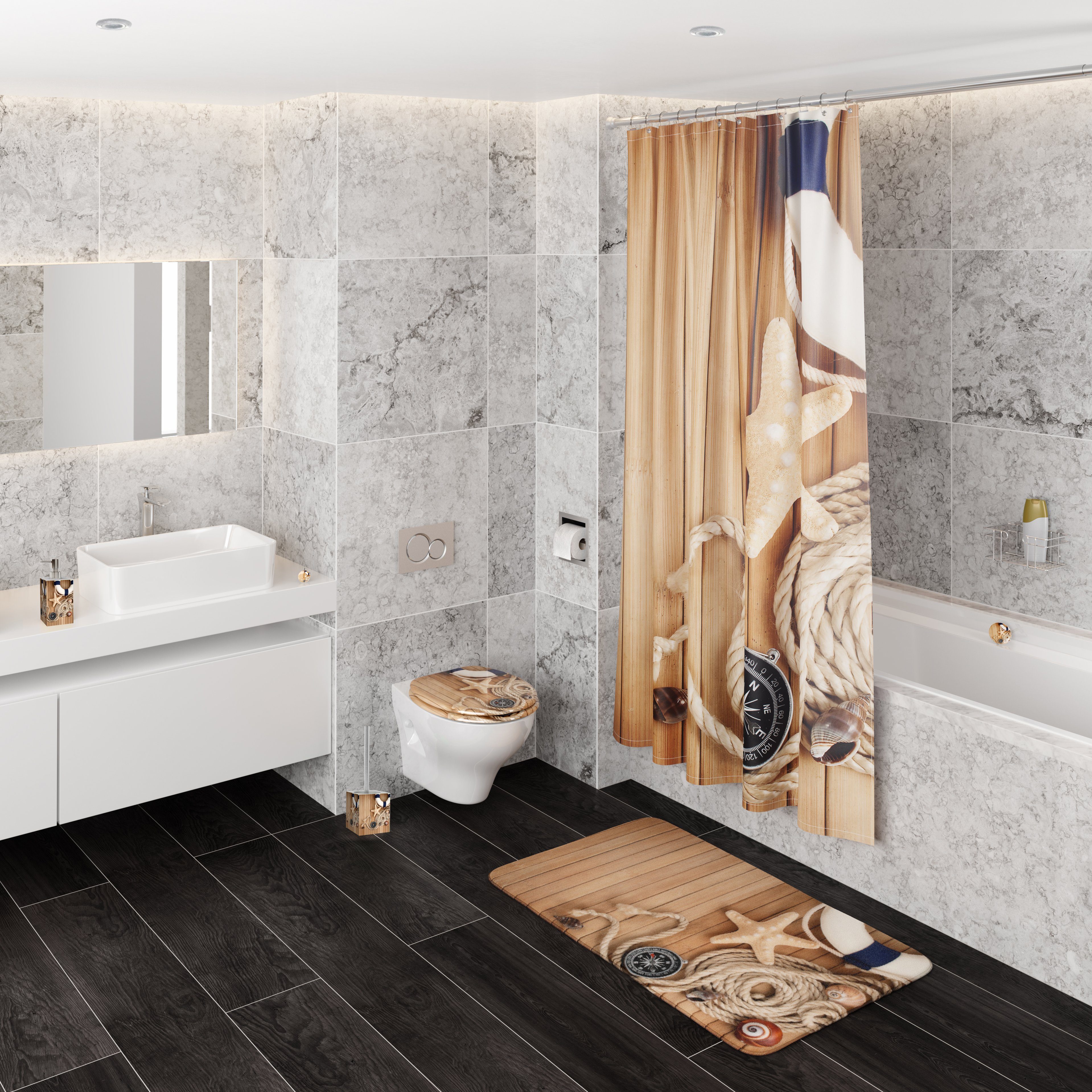Sanilo Badezimmer Set, Seifenspender und WC-Bürste - Maritime günstig online kaufen