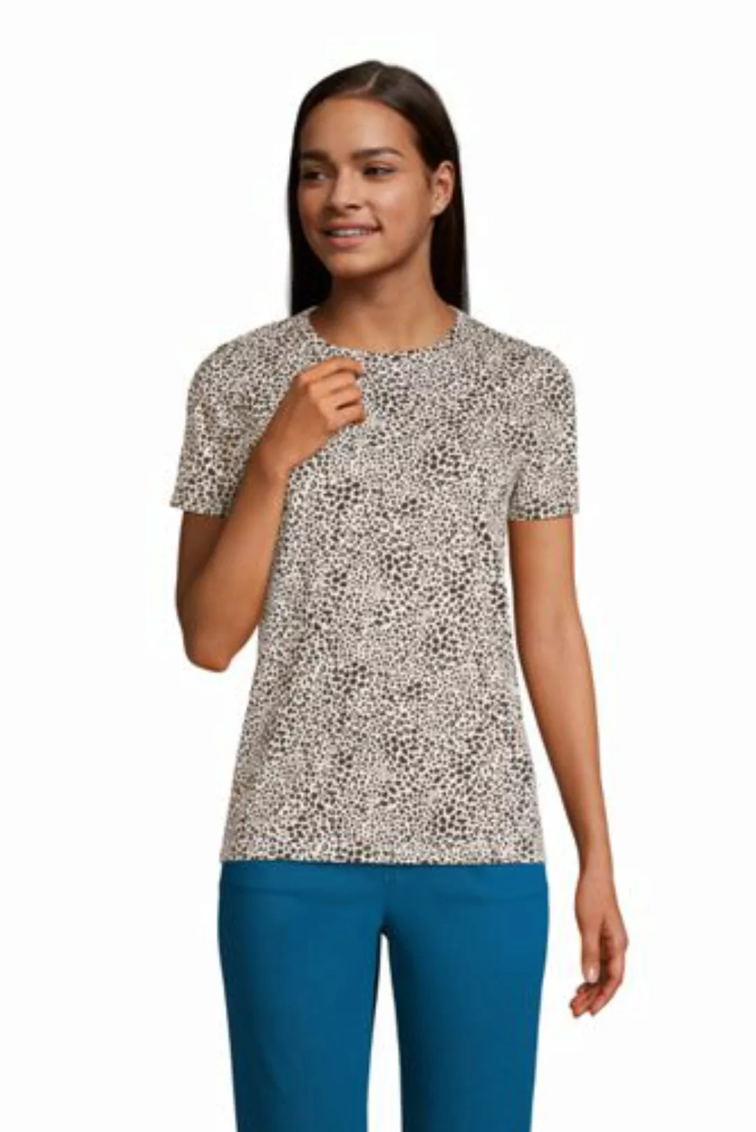 Supima Kurzarm-Shirt mit rundem Ausschnitt, Damen, Größe: S Normal, Elfenbe günstig online kaufen