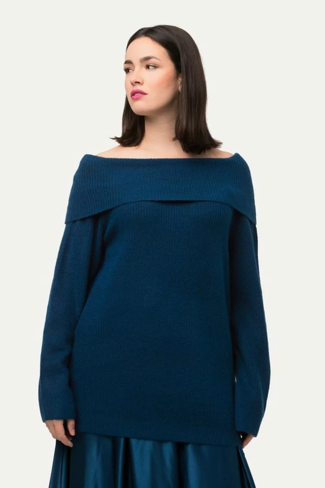 Ulla Popken Strickpullover Pullover Schulterausschnitt Langarm günstig online kaufen