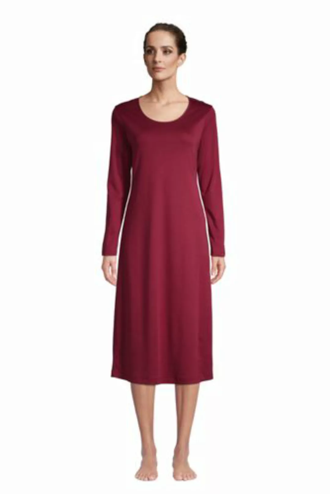 Wadenlanges Supima Langarm-Nachthemd, Damen, Größe: 48-50 Normal, Rot, Jers günstig online kaufen