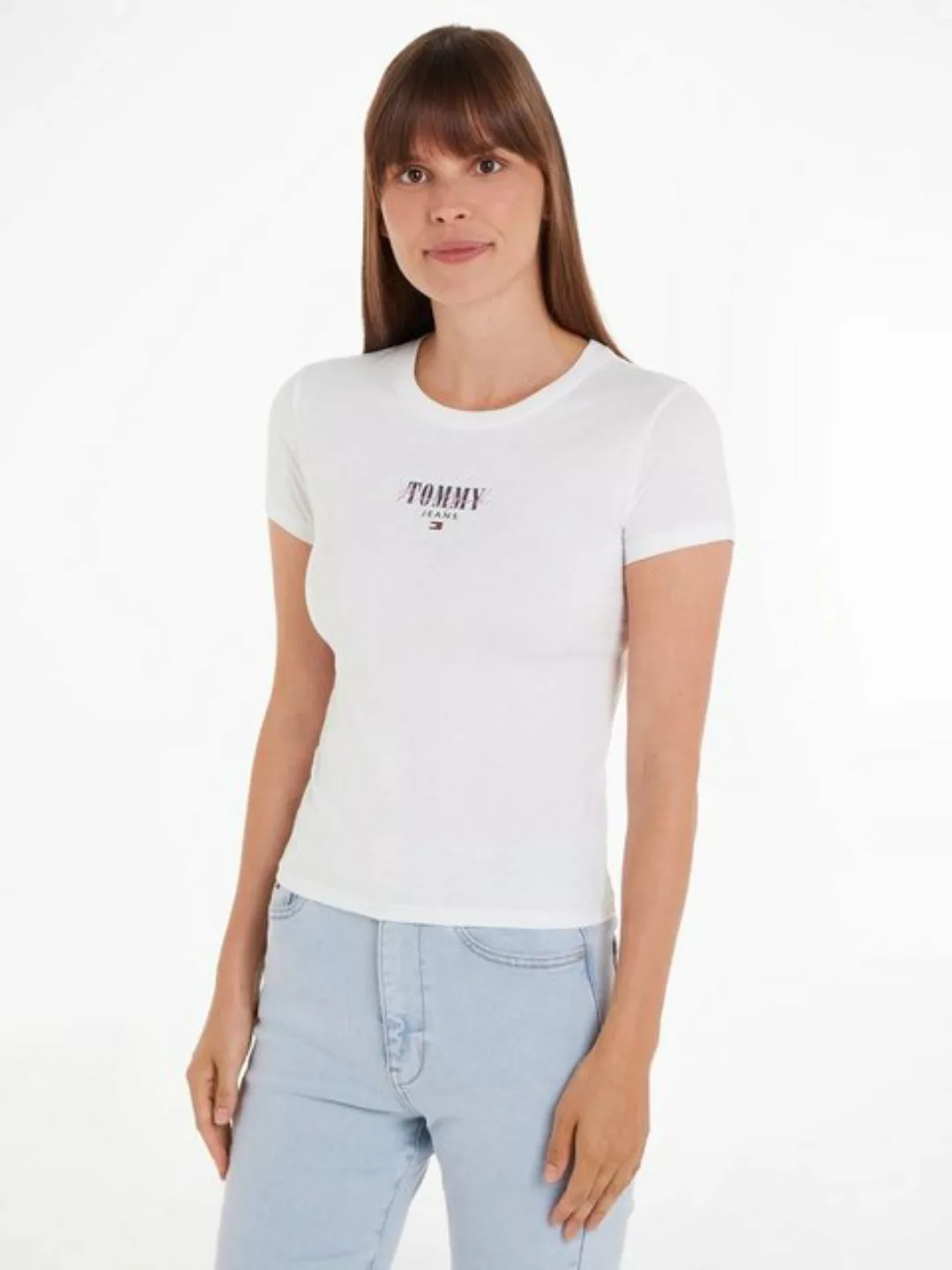 Tommy Jeans Rundhalsshirt "Rib Slim Essential Logo", Rippshirt, feines Jers günstig online kaufen