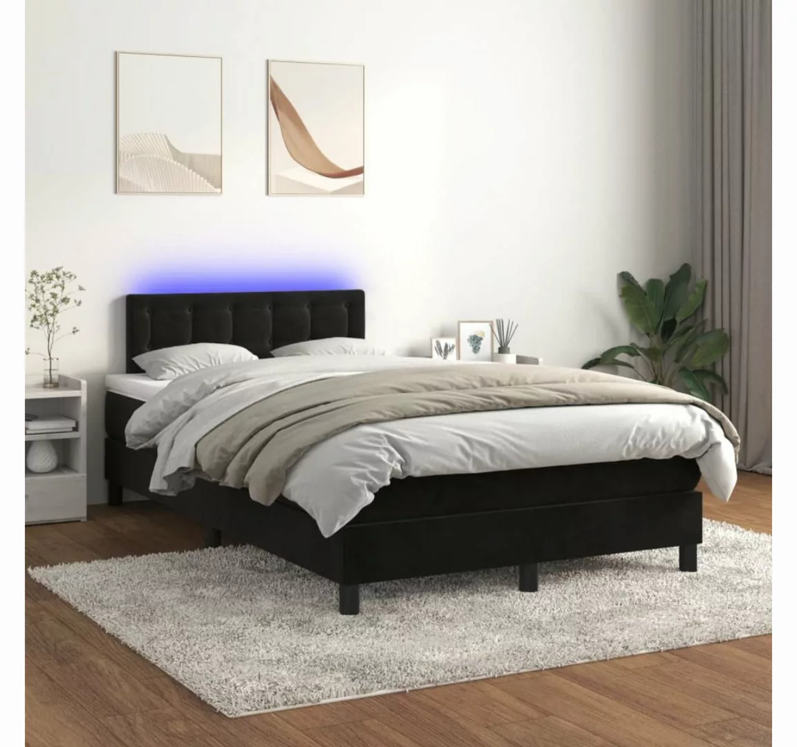 vidaXL Boxspringbett Boxspringbett mit Matratze LED Schwarz 120x200 cm Samt günstig online kaufen