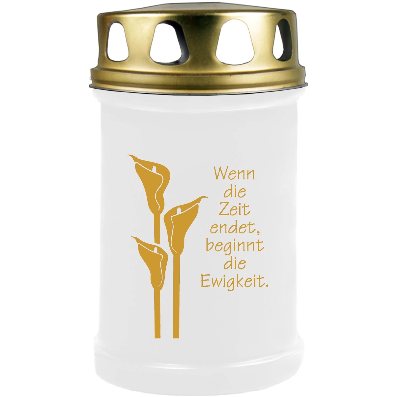 HS Candle Grabkerze Weiß 48h Deckel Und Druck Gold Calla 1 günstig online kaufen