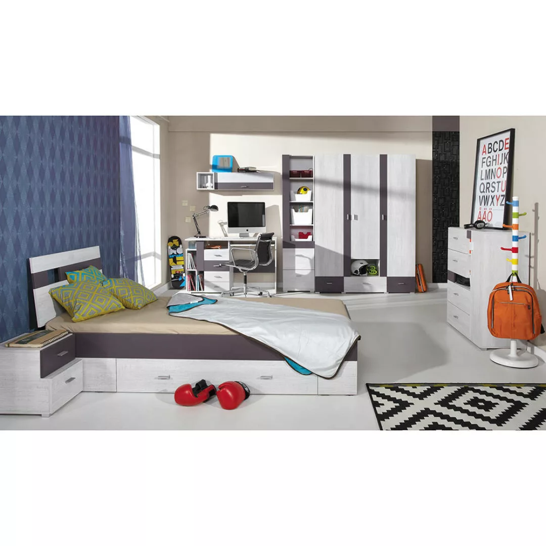 Kinderzimmer Komplett Set 7-teilig mit Bett 120x200 cm in Kiefer gebleicht günstig online kaufen