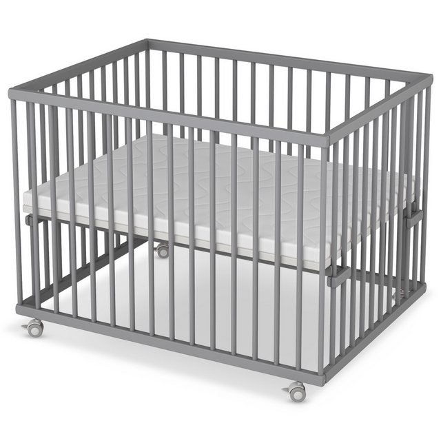 Sämann Babybett Laufgitter 75x100 cm mit Matratze Basic grau Premium Kollek günstig online kaufen