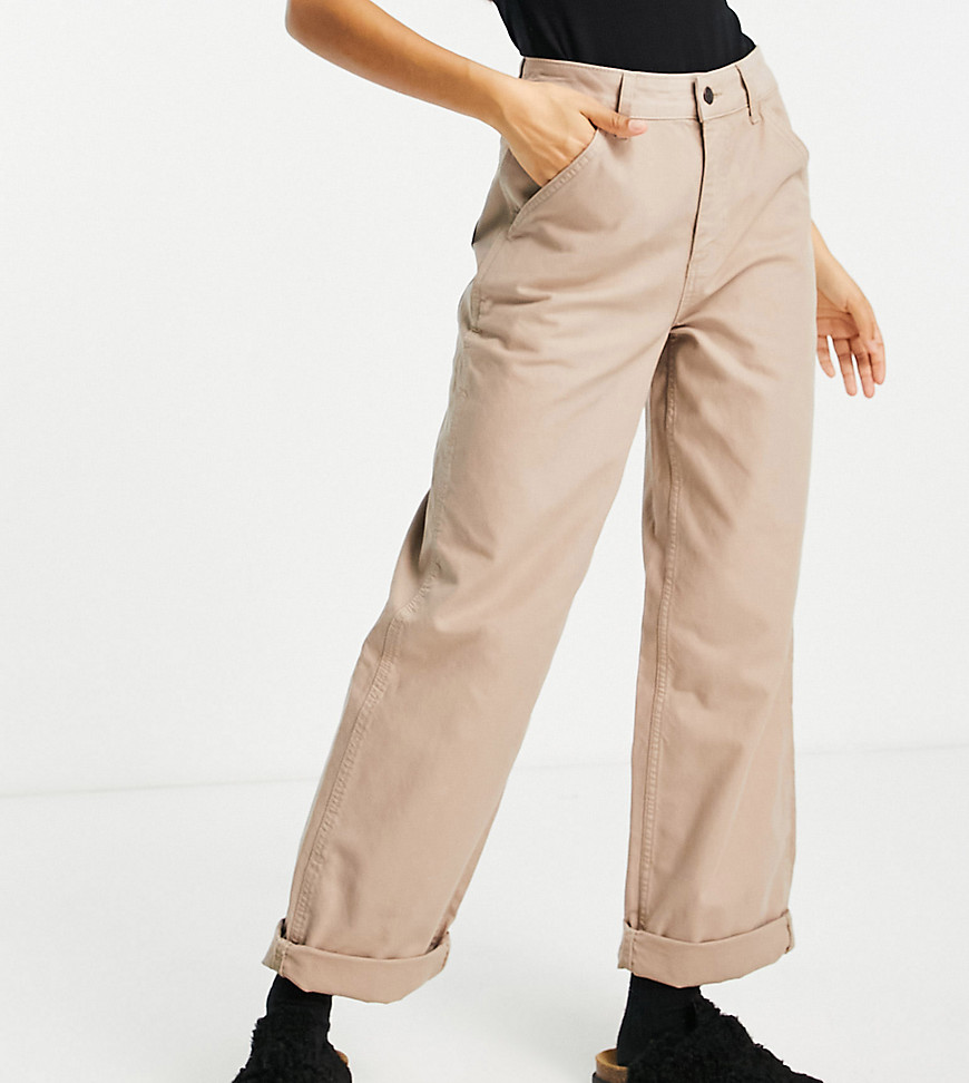 ASOS DESIGN Petite – Weit geschnittene Chinohose in Khaki-Neutral günstig online kaufen