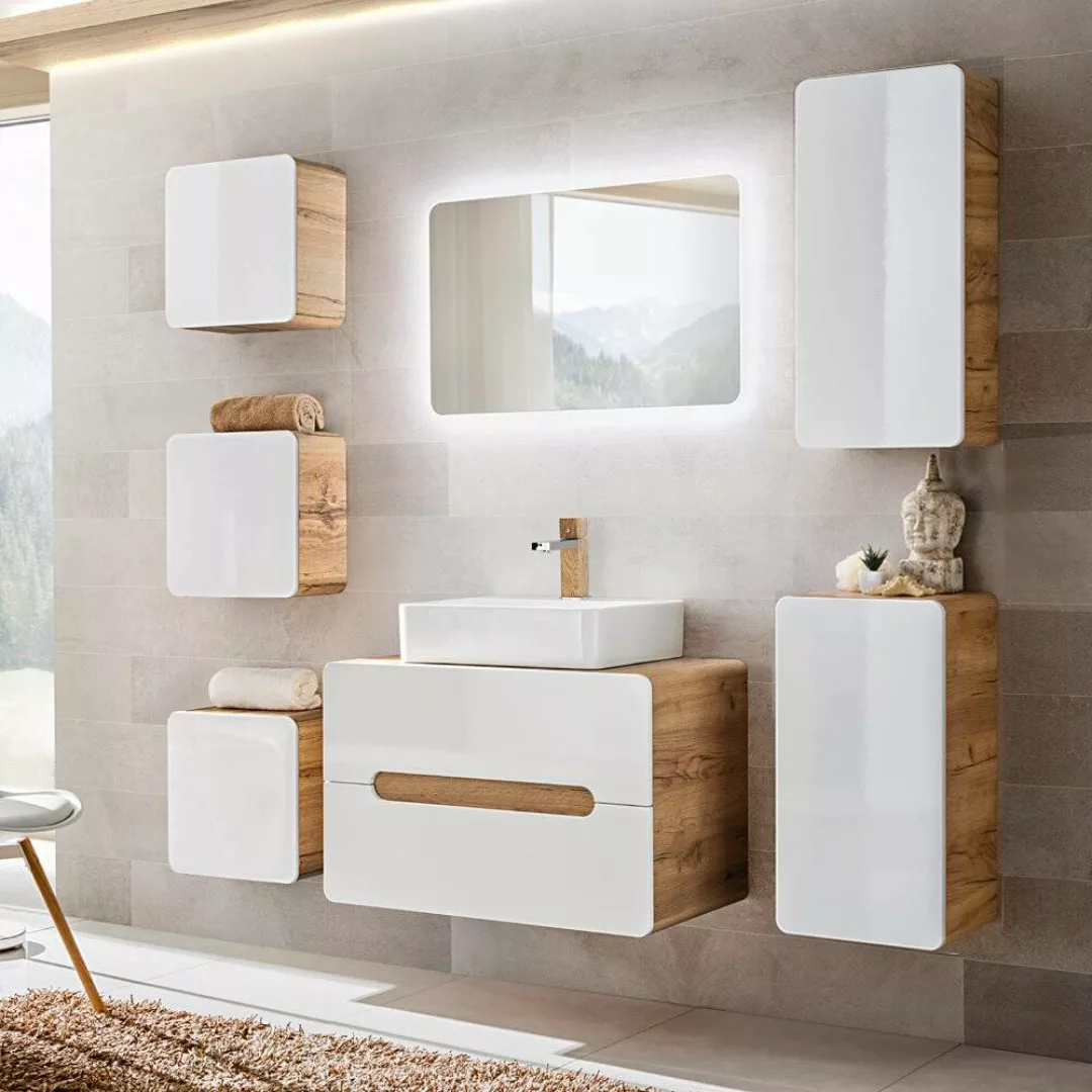 Badezimmermöbel Set mit Keramik-Waschtisch LUTON-56 Hochglanz weiß, Wotan E günstig online kaufen