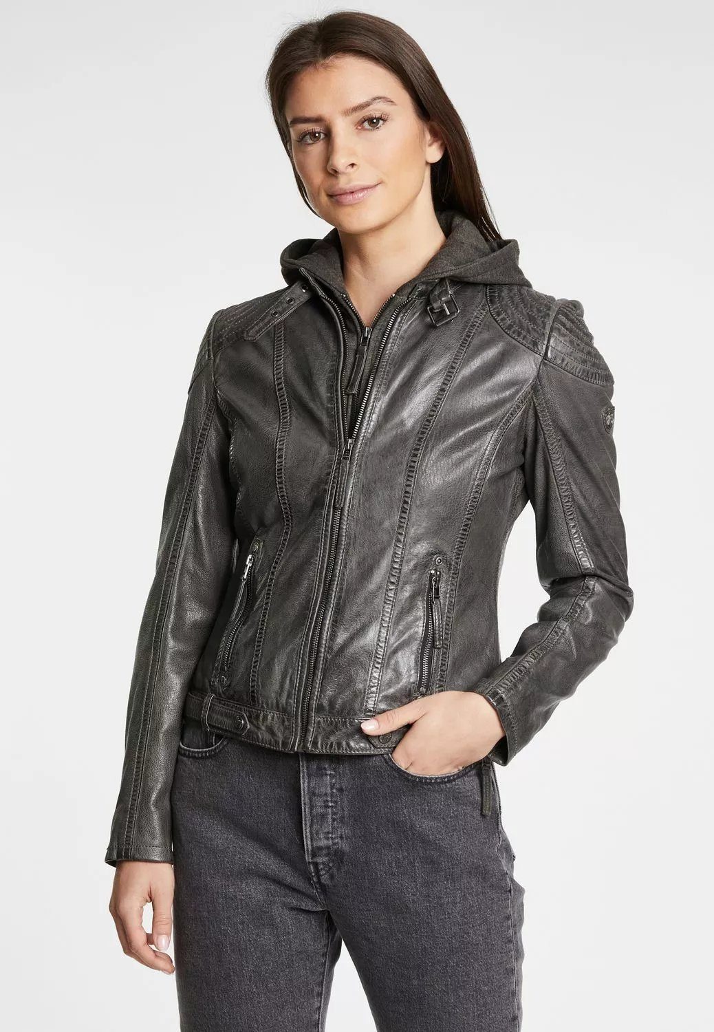 Mauritius Lederjacke CASEY mit abnehmbarem Kapuzen-Sweateinsatz günstig online kaufen