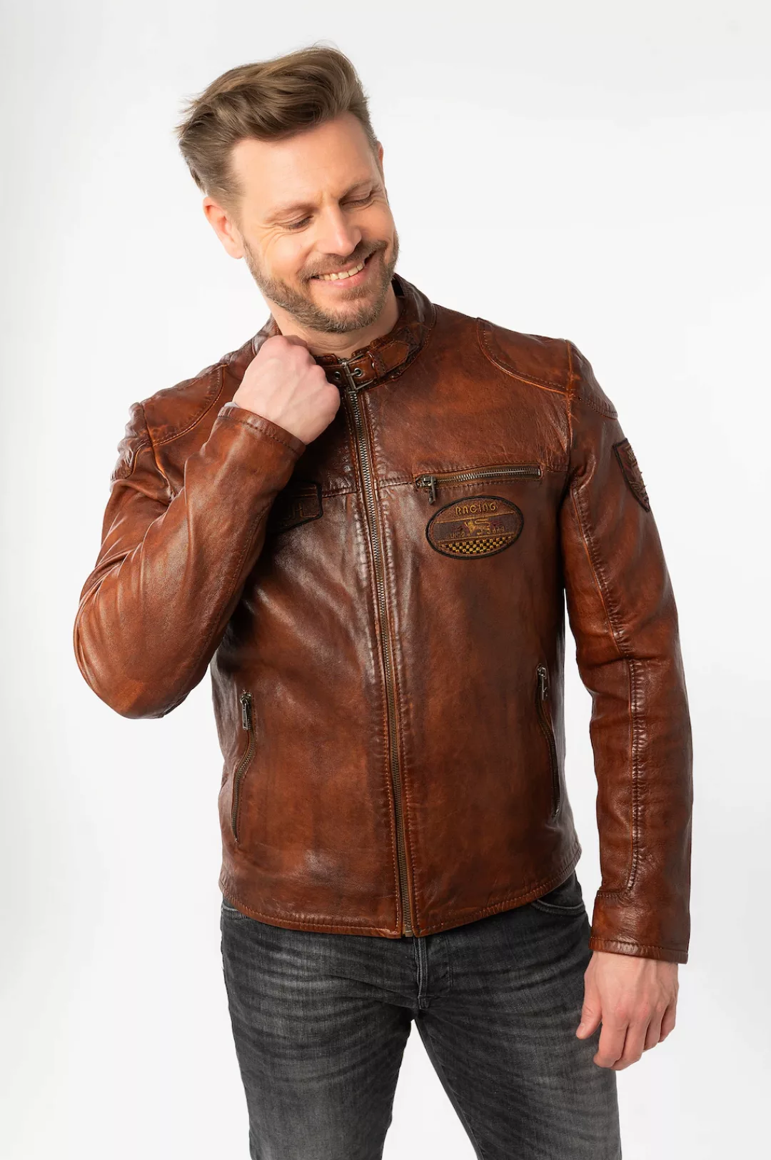 Mauritius Lederjacke "MMKendrik", mit Patches, Stehkragen günstig online kaufen