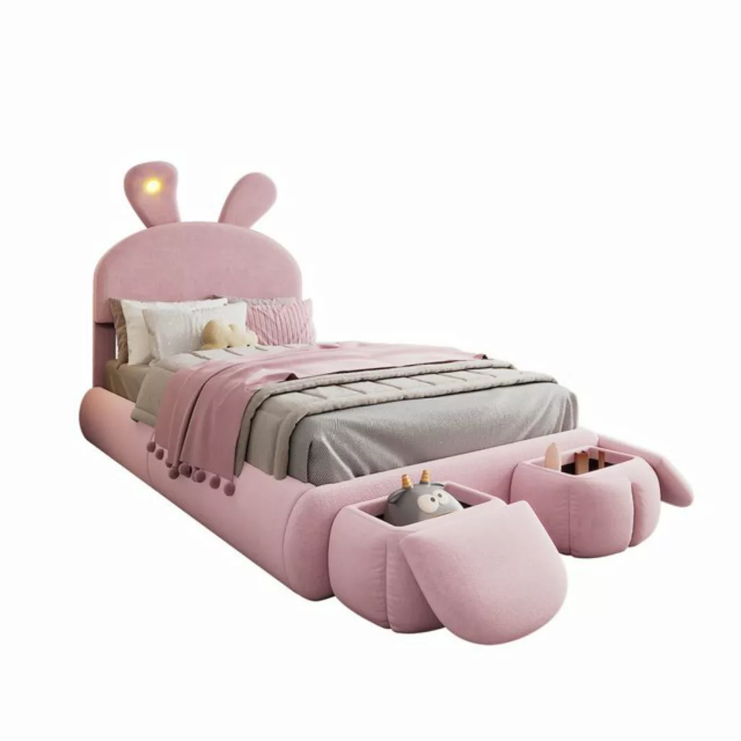 OKWISH Kinderbett Funktionsbett Stauraumbett Polsterbett (Hasenohren mit ei günstig online kaufen