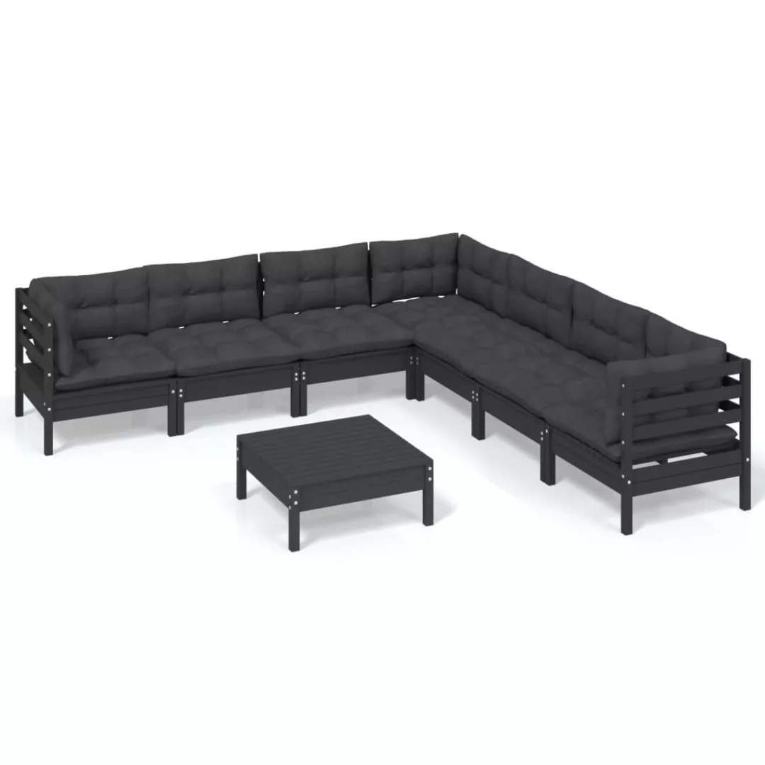 8-tlg. Garten-lounge-set Mit Kissen Schwarz Massivholz Kiefer günstig online kaufen