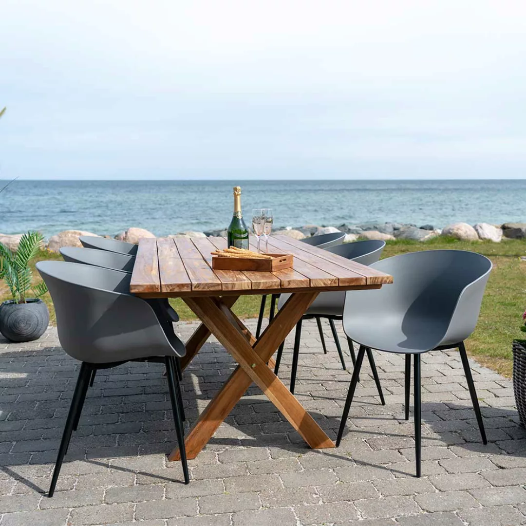 Terrassensitzgruppe mit sechs Sitzplätzen Tisch Teak 200 cm (siebenteilig) günstig online kaufen