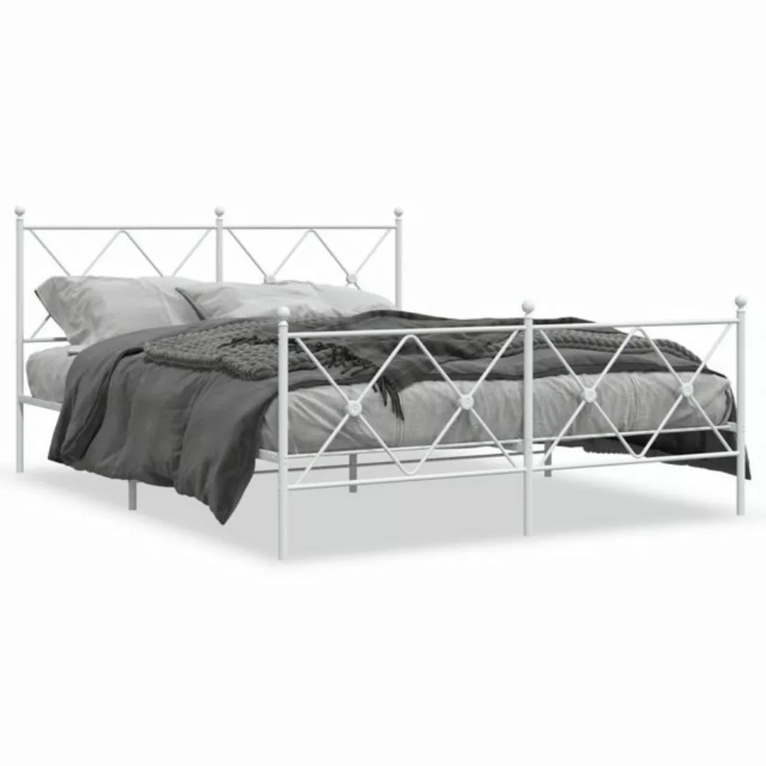 vidaXL Bettgestell, Bettrahmen mit Kopf- und Fußteil Metall Weiß 150x200 cm günstig online kaufen