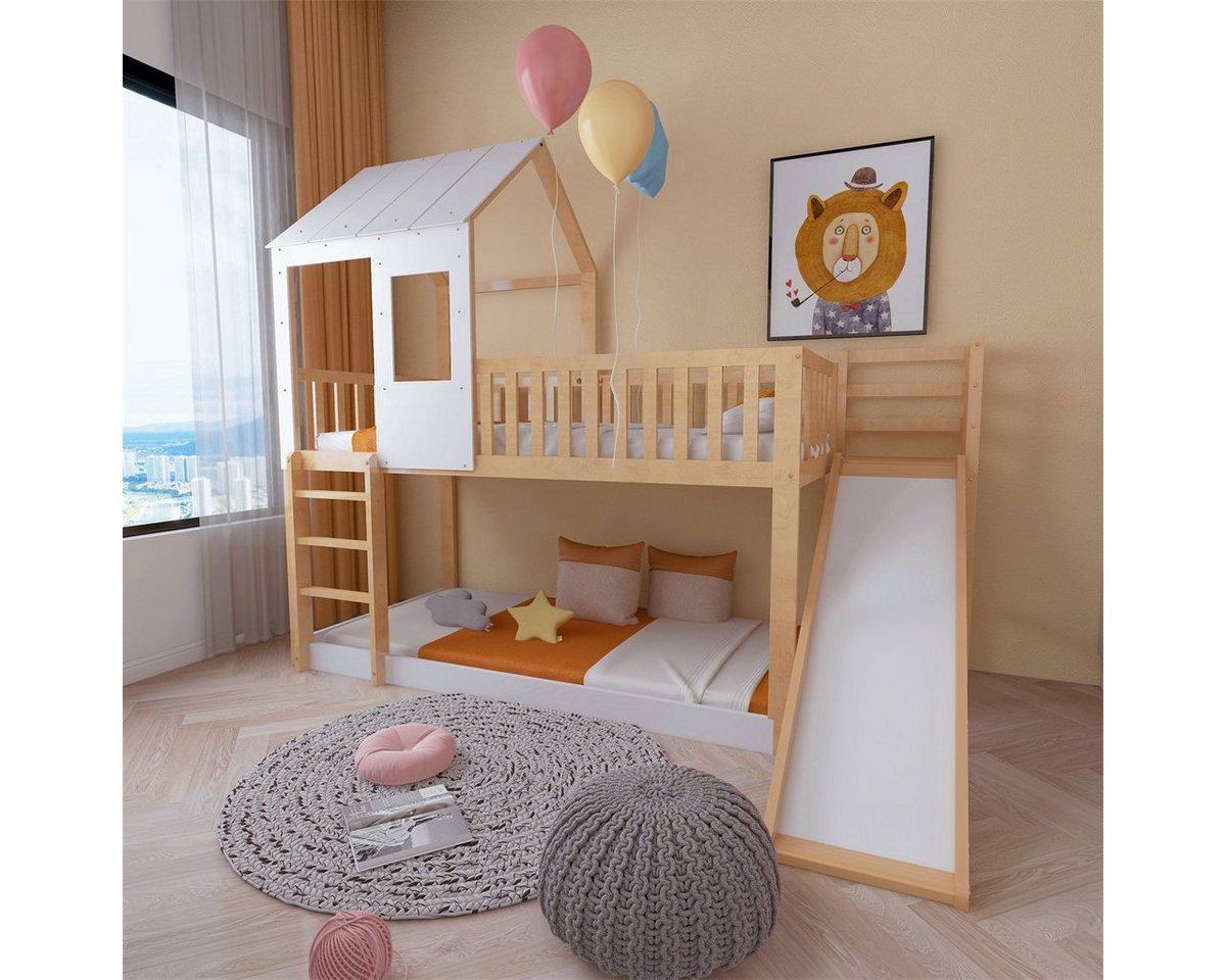 XDeer Kinderbett Doppel Etagenbett,Hausbett(Natur+Weiß,90x200cm)Rahmen aus günstig online kaufen