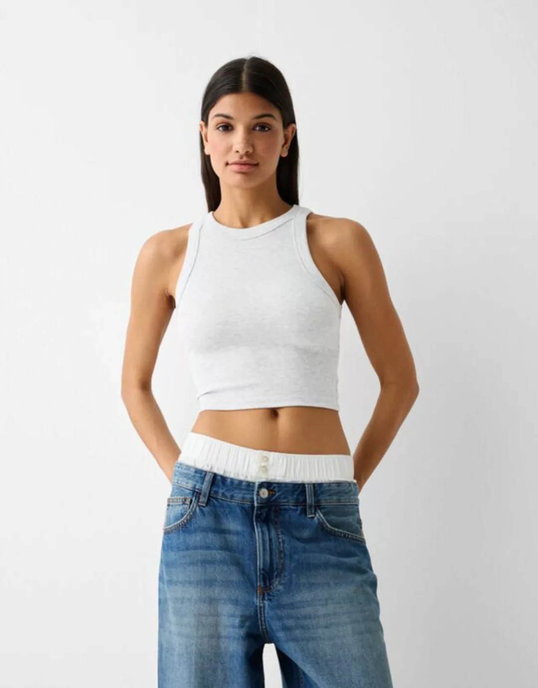 Bershka Ärmelloses Shirt Mit Patentmuster Damen Xs Grau günstig online kaufen