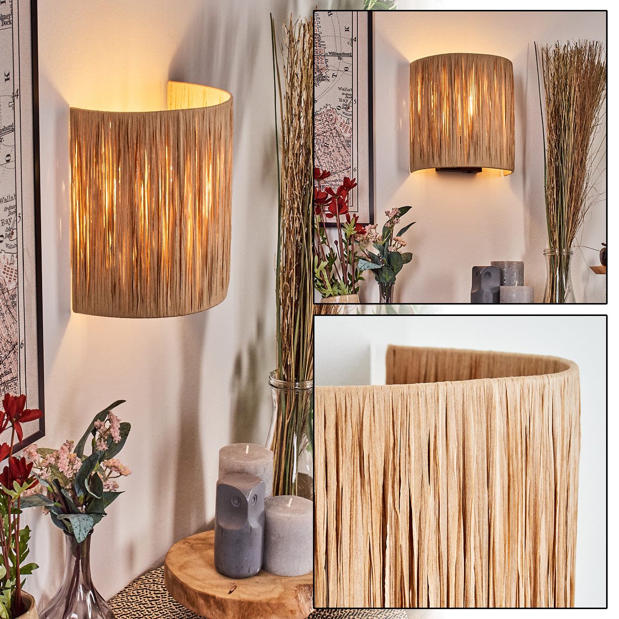 hofstein Wandleuchte Wandlampe aus Metall/Bast in günstig online kaufen