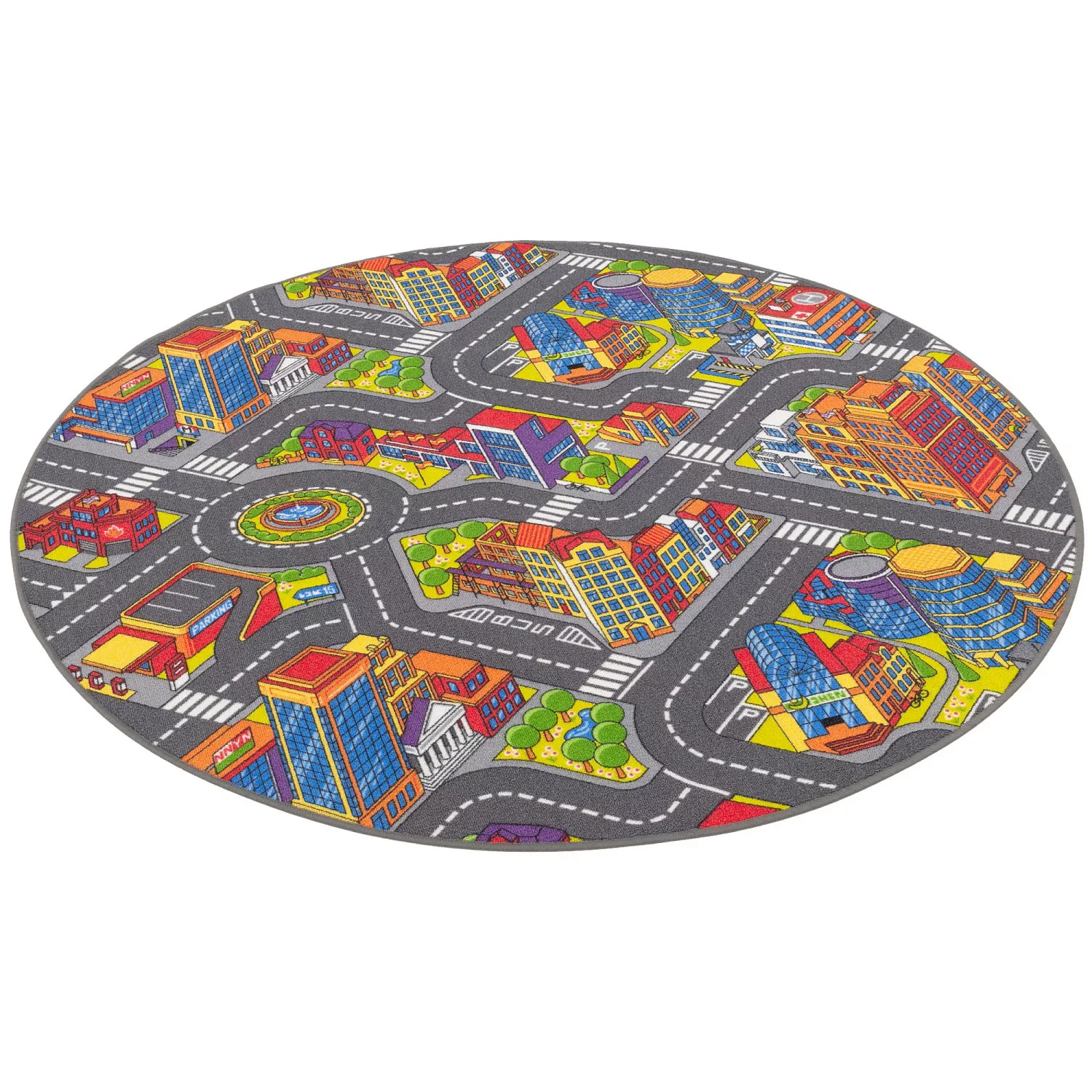 Snapstyle Kinder Straßenteppich 3D Big City Bunt 100cm Rund günstig online kaufen