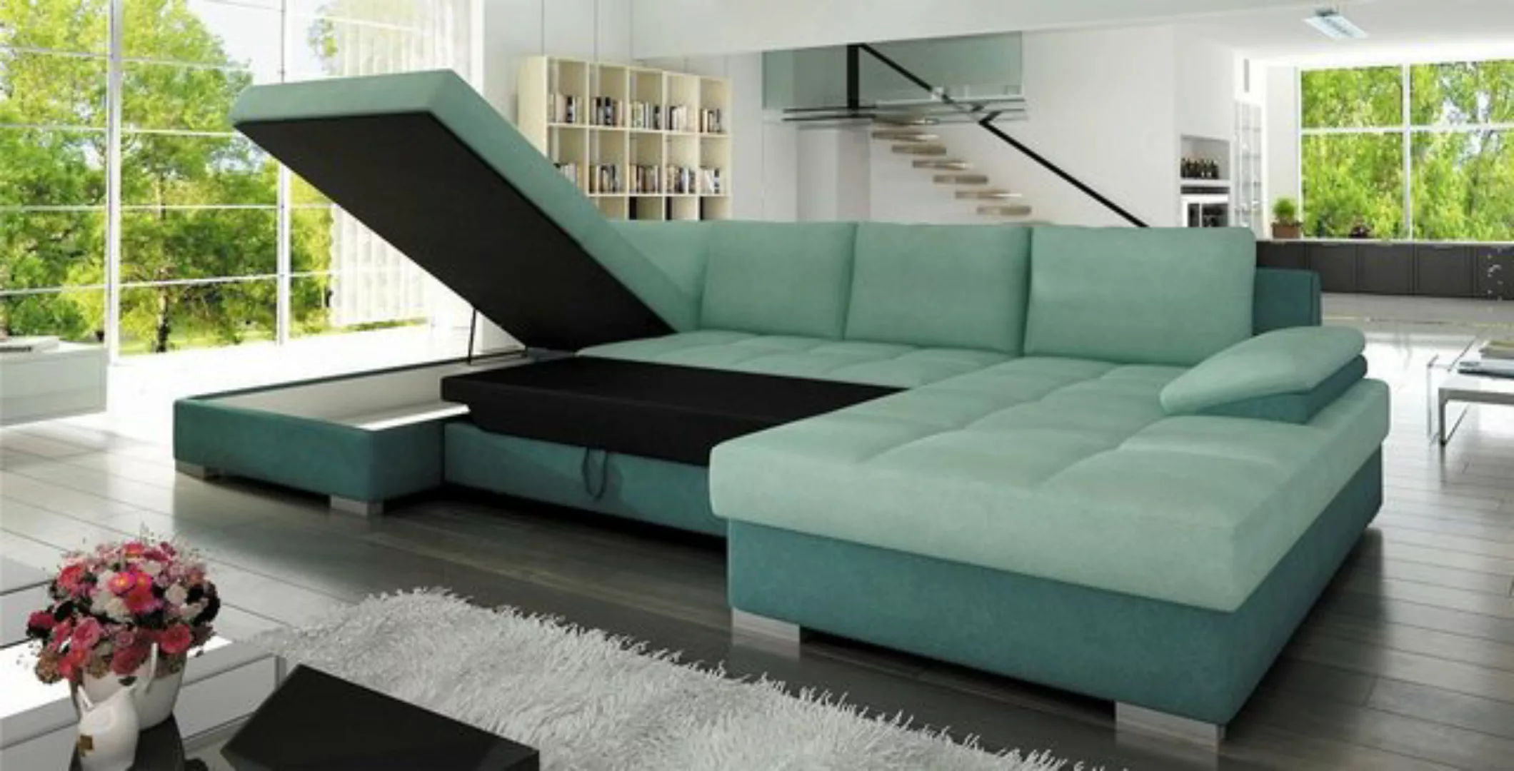 JVmoebel Ecksofa Luxus U-Form Wohnlandschaft Große Couch Polster Bettfunkti günstig online kaufen