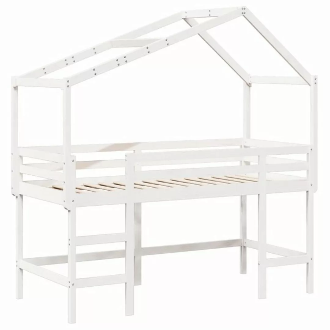 vidaXL Bett Hochbett mit Leiter und Dach Weiß 90x200 cm Massivholz Kiefer günstig online kaufen