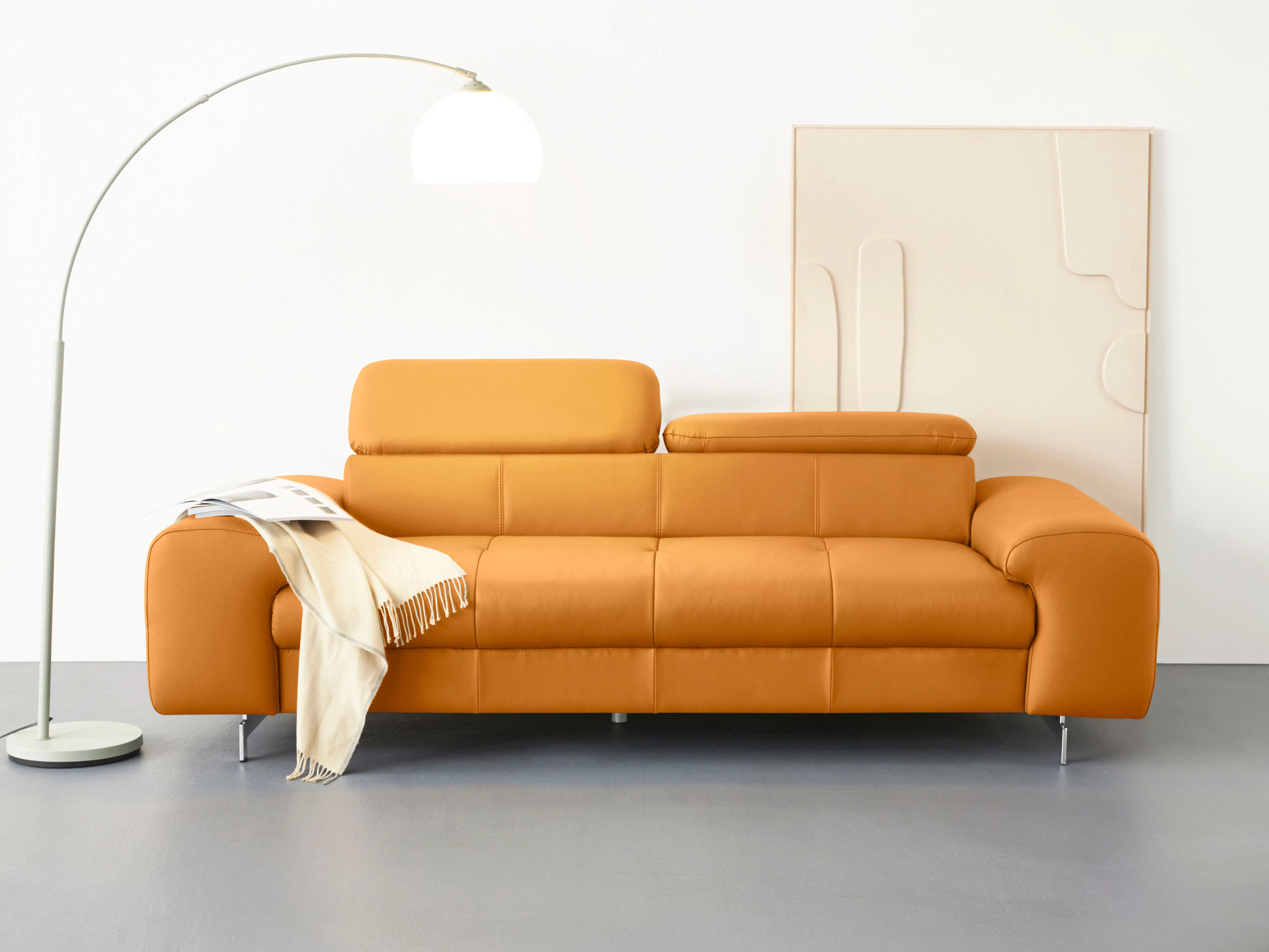 COTTA 3-Sitzer "Chef", Big-Sofa mit Kopfteilverstellung, edle Metallkufen günstig online kaufen