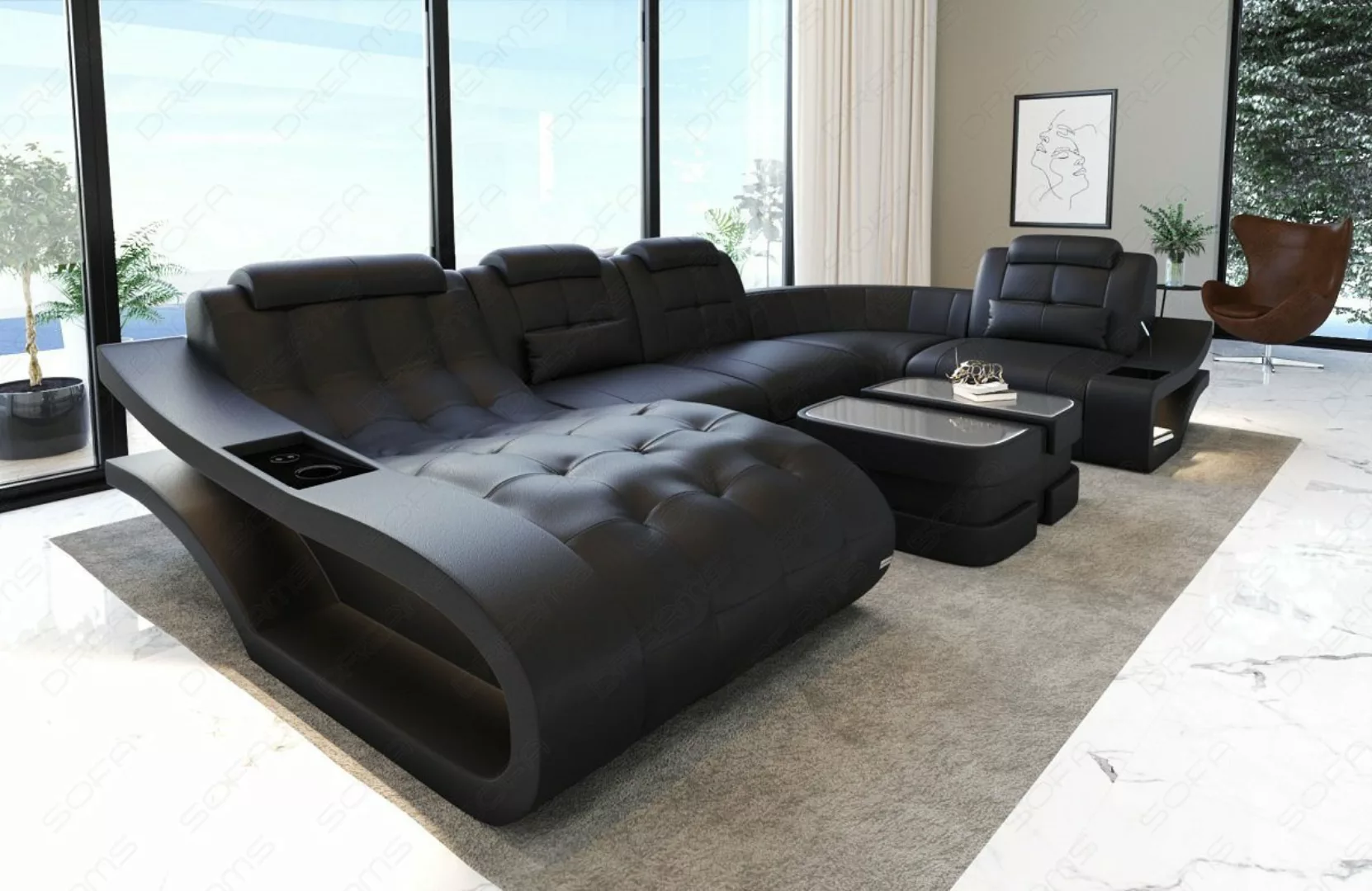 Sofa Dreams Wohnlandschaft Ledersofa Leder Couch Elegante U-Form Ledercouch günstig online kaufen