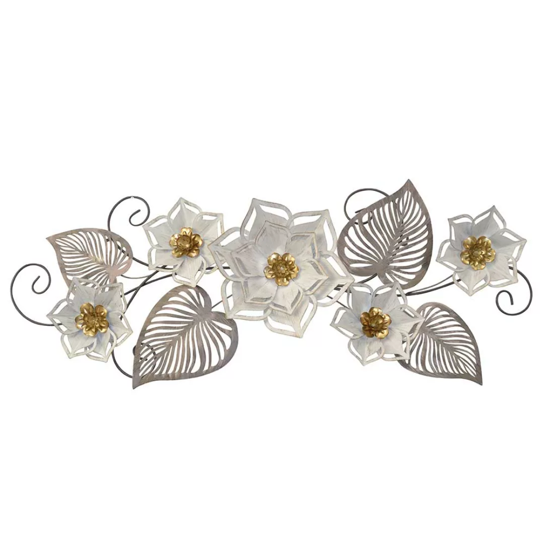 Blumen Metall Wanddeko in Weiß - Grau - Goldfarben 119 cm breit günstig online kaufen