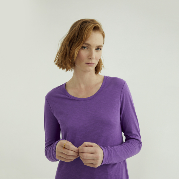 Miriam Damen Rundhals-neck Langarm T-shirt Aus Flame Bio Baumwolle günstig online kaufen